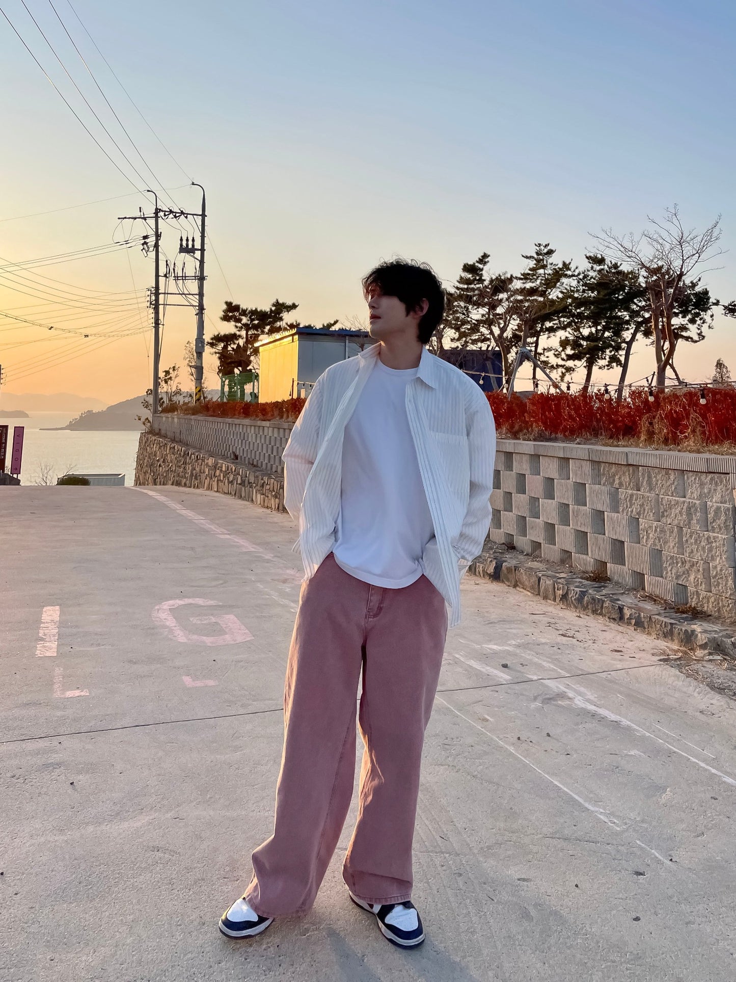 피그먼트 남자와이드바지 롱 와이드팬츠 오버핏 면바지 인디핑크 Pigment Cotton Wide Pants Indie Pink