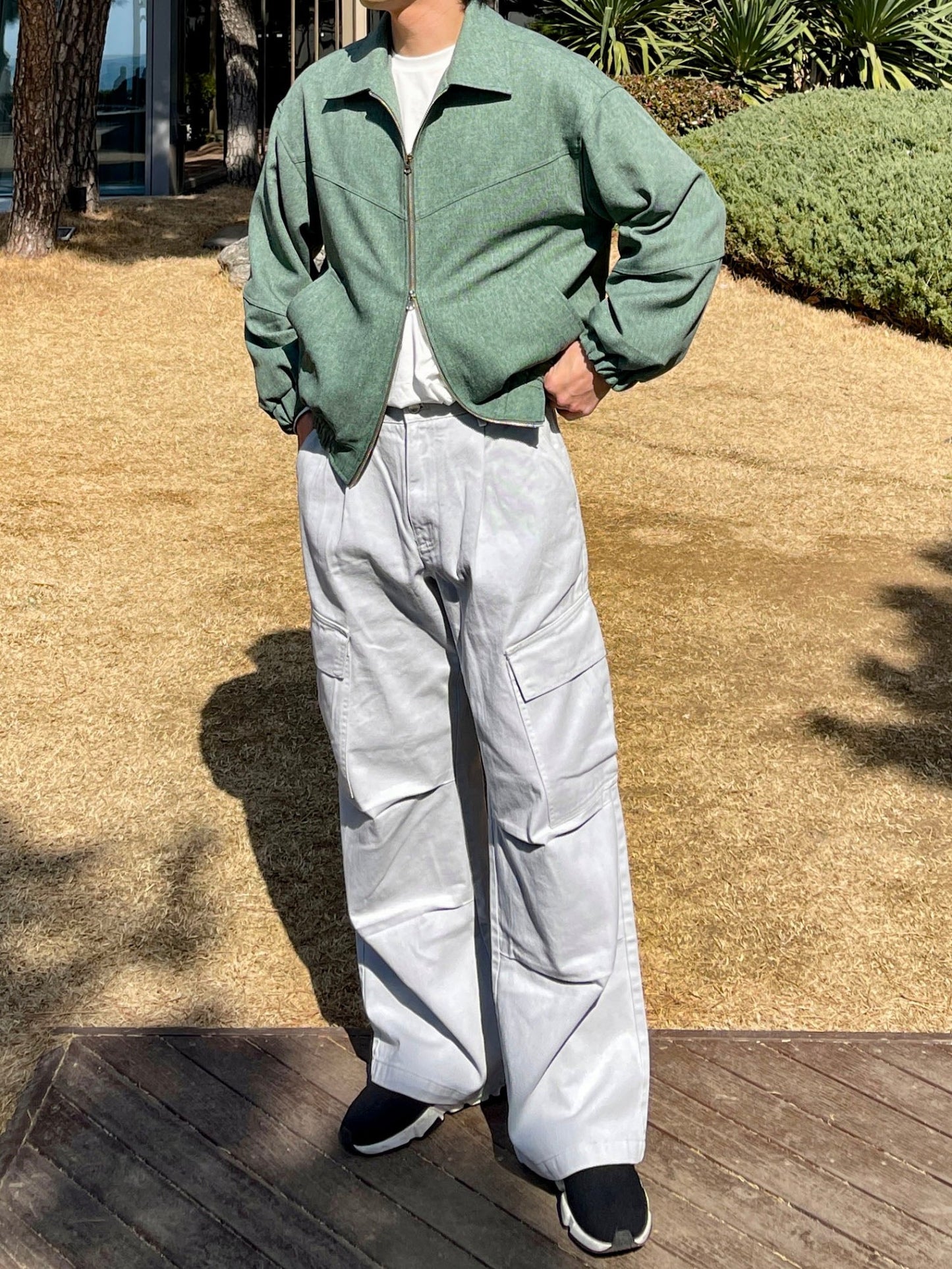 남자숏자켓 오버핏 크롭 봄재킷 미니멀룩 그린 Balloon Crop Jacket green