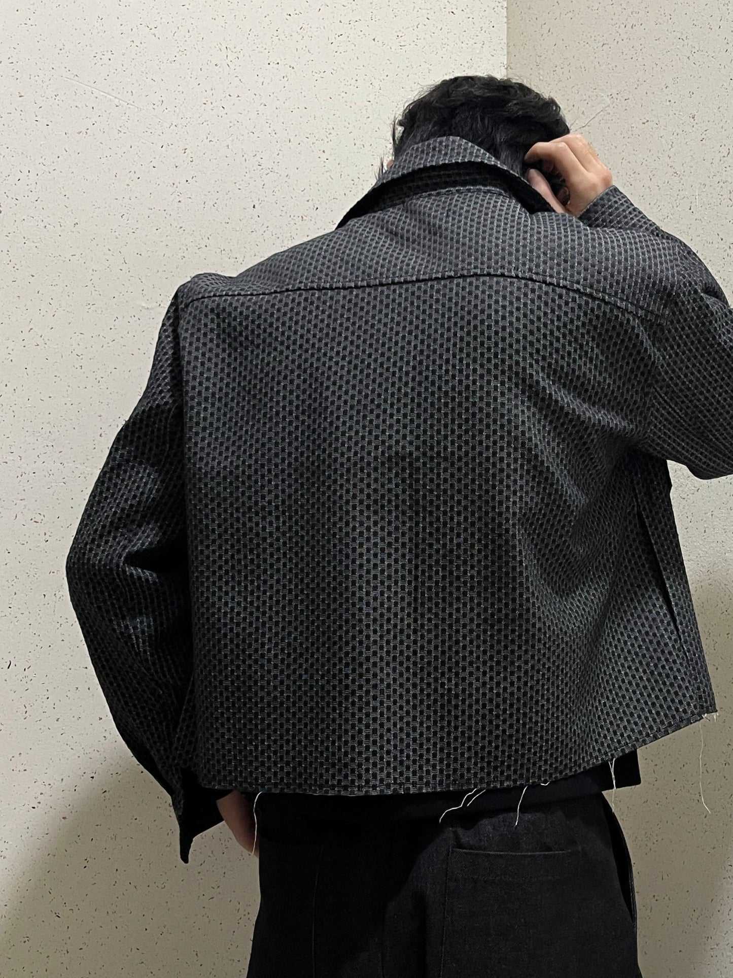 Crop Cutting Denim Jacket Black 남자데님자켓 밑단컷팅 크롭자켓 오버핏 흑청