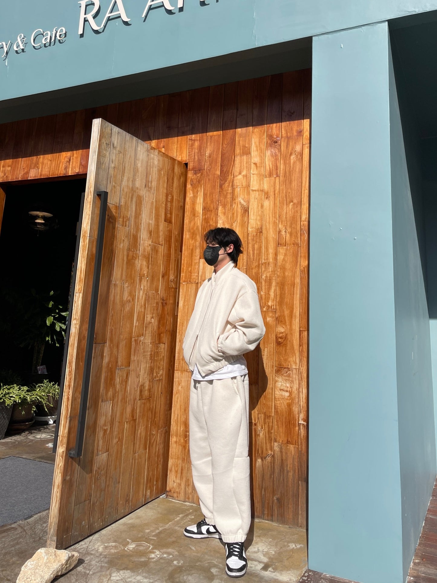 Balloon Woolen Jacket Pants Setup White ivory
