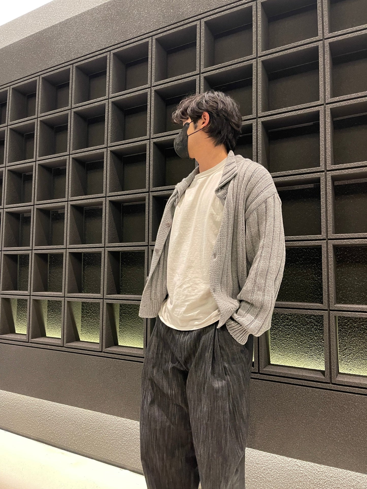 Ribbed Wool Cardigan Jacket Gray