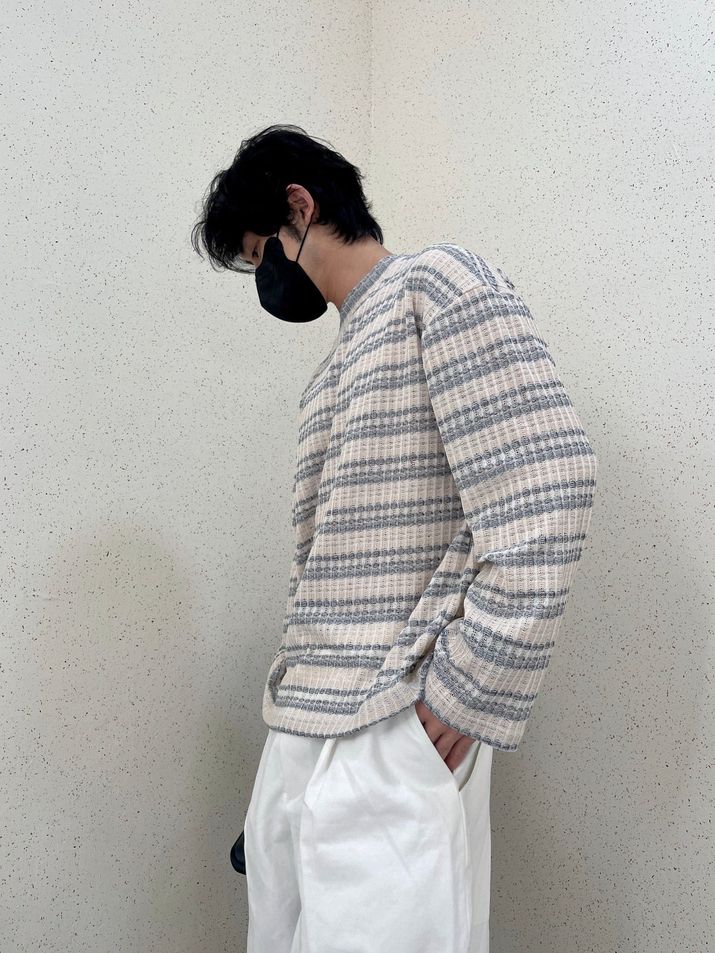 Unique Stripe Knit Grey 스트라이프 니트티 봄 남자니트 루즈핏 오버핏 단가라니트 그레이