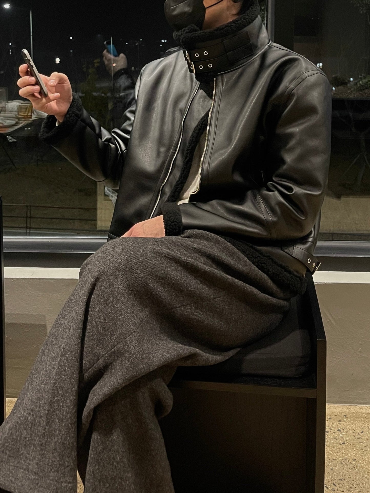 Casual Shearling Jacket Mustang Black