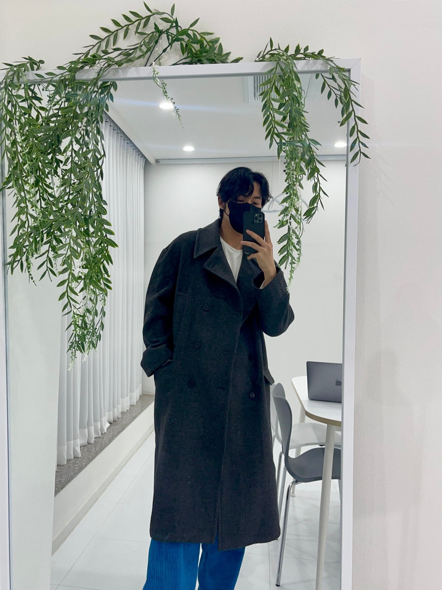 Back Slit Overfit Double Coat Charcoal