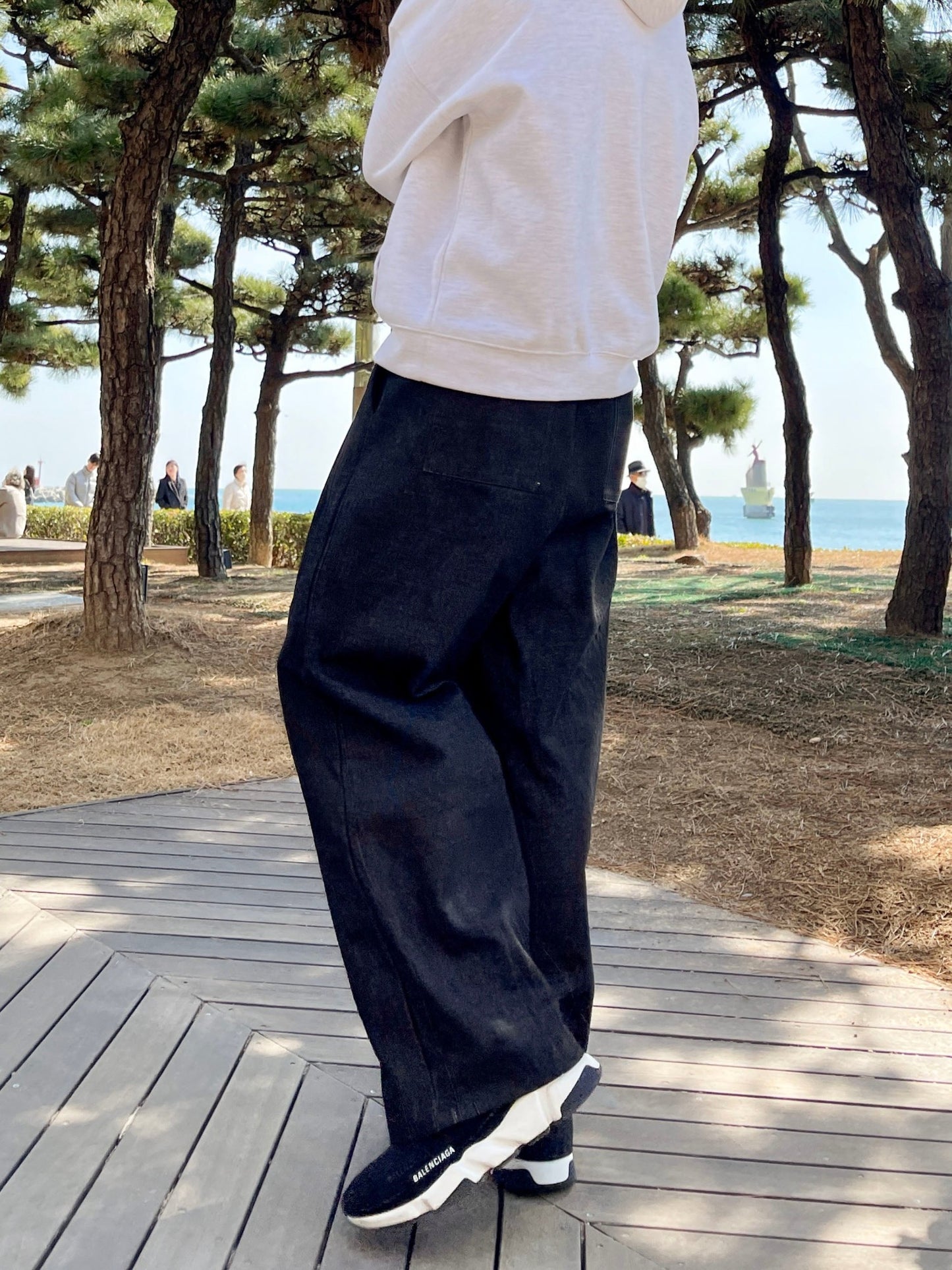 Two Tuck Balloon Denim Pants Black 남녀공용 와이드핏 투턱 밴딩 데님팬츠 미니멀룩 흑청