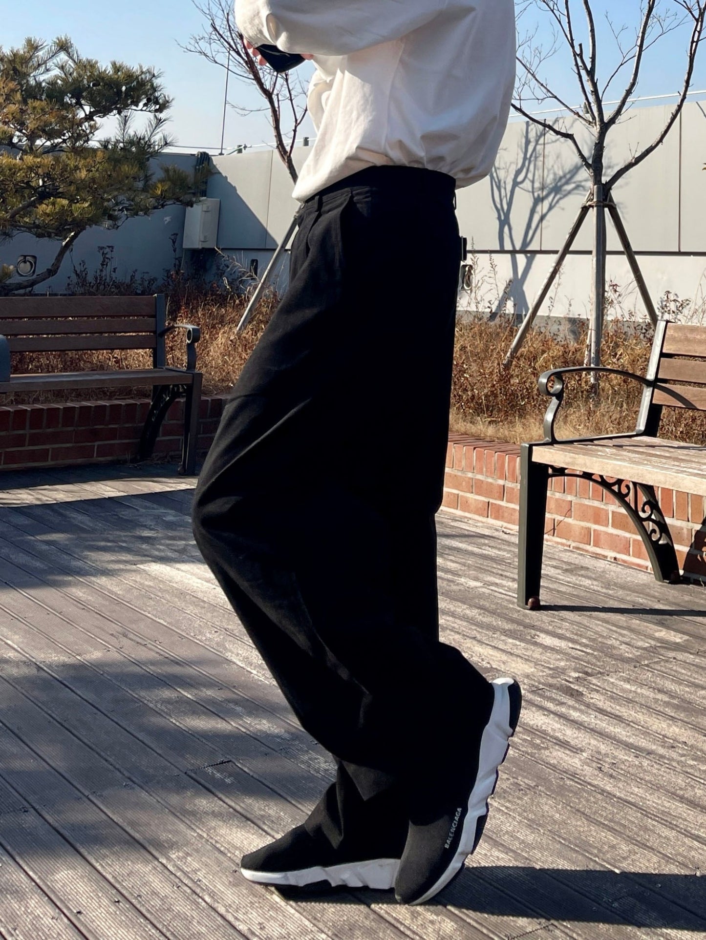 백 버클 퍼티그 와이드 팬츠 유니크 와이드바지 블랙 Back Buckle Fatigue Wide Pants Black