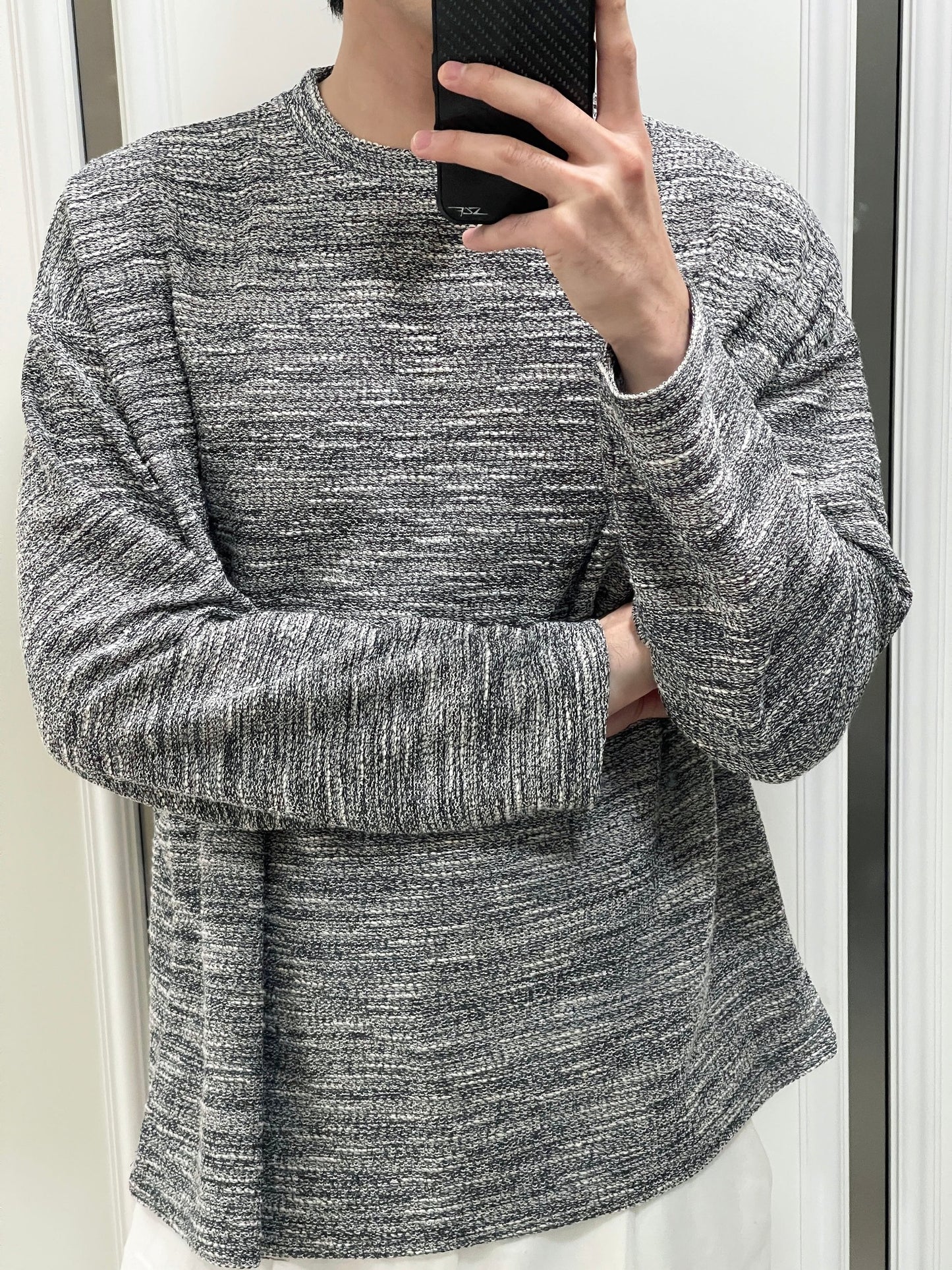 Rough Tweed Knit Grey 트위드 오버핏 긴팔티 루즈핏 남자 봄 니트 그레이