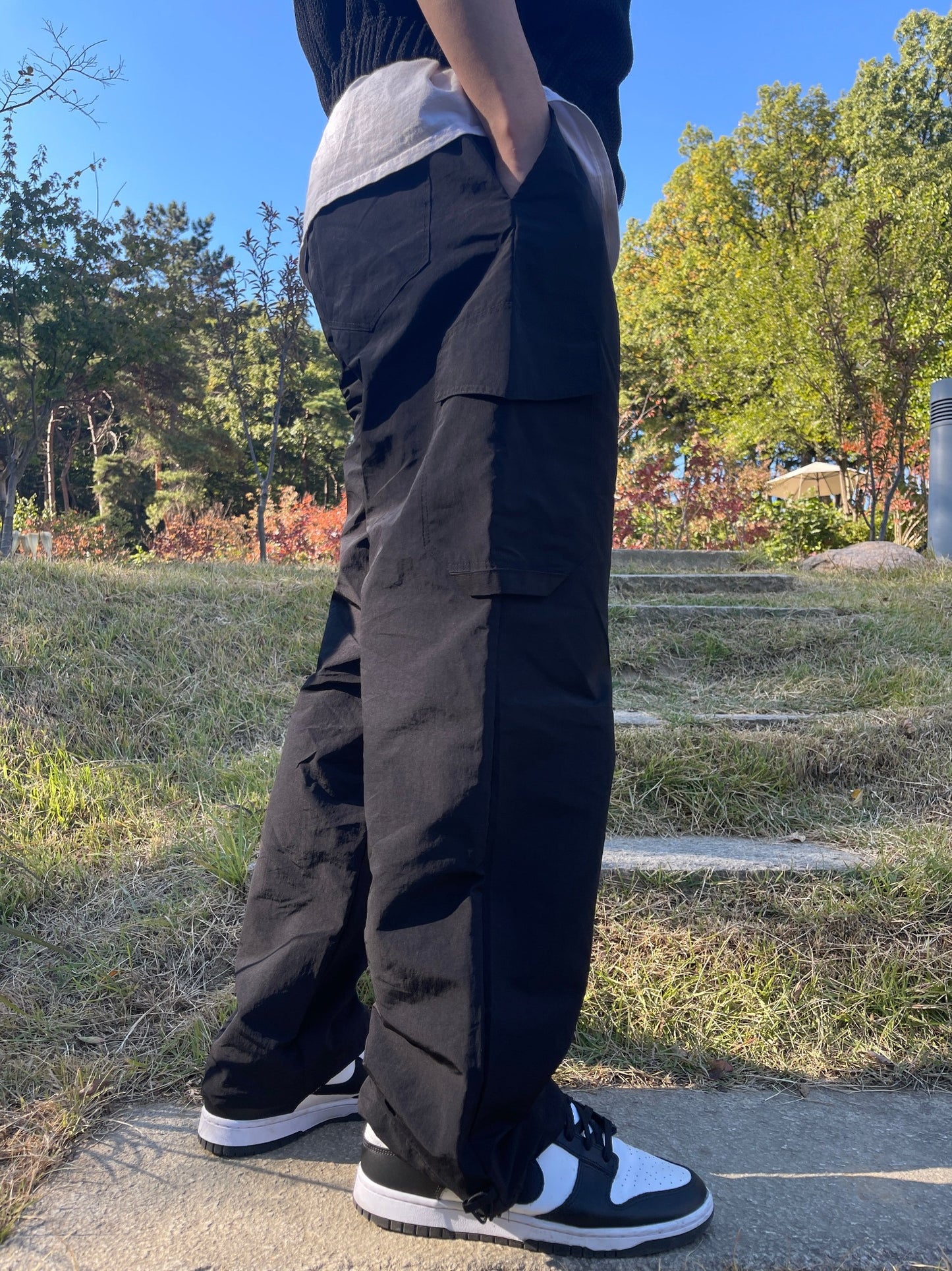 Wide Cargo Jogger Pants Black