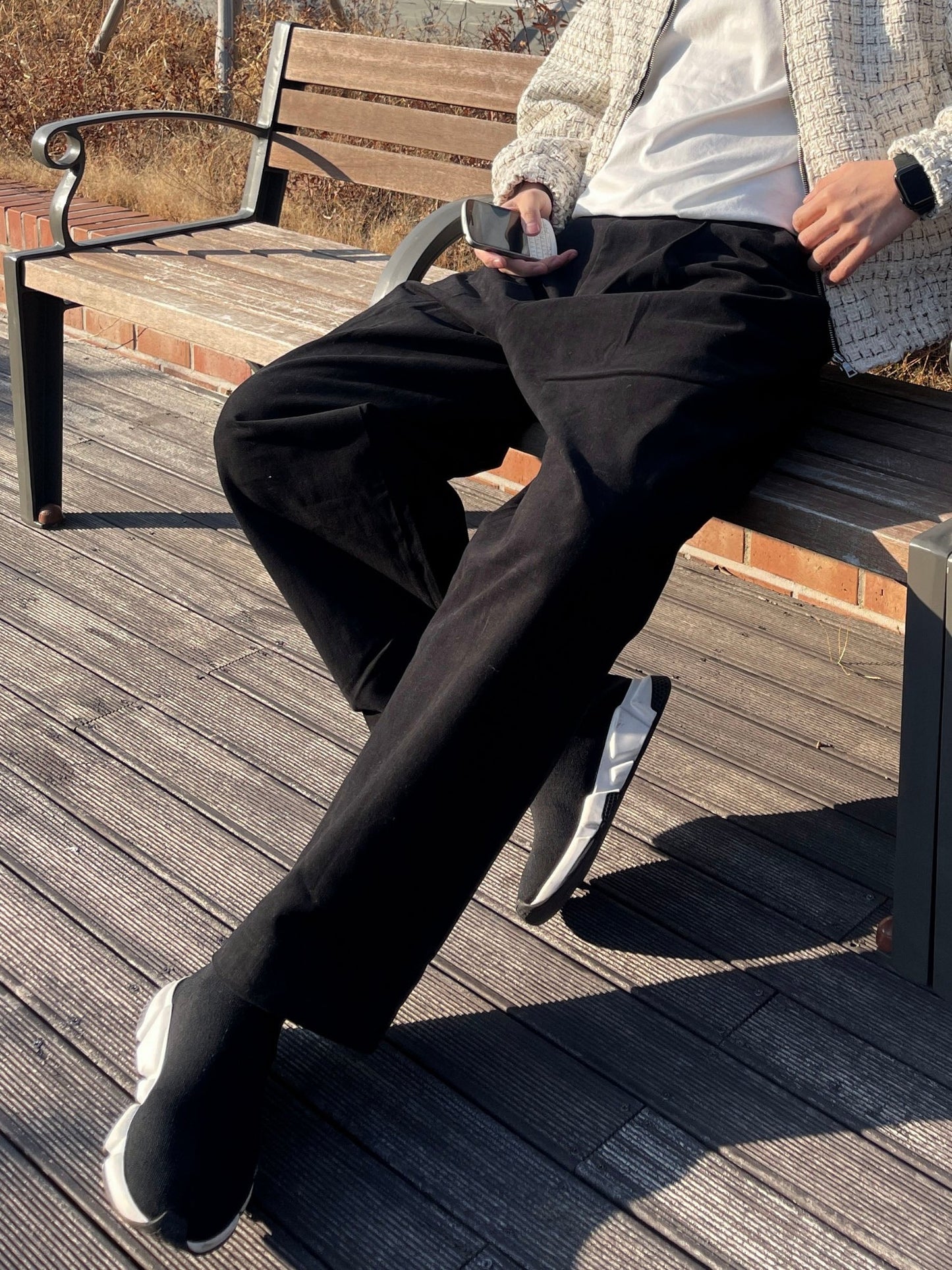 백 버클 퍼티그 와이드 팬츠 유니크 와이드바지 블랙 Back Buckle Fatigue Wide Pants Black