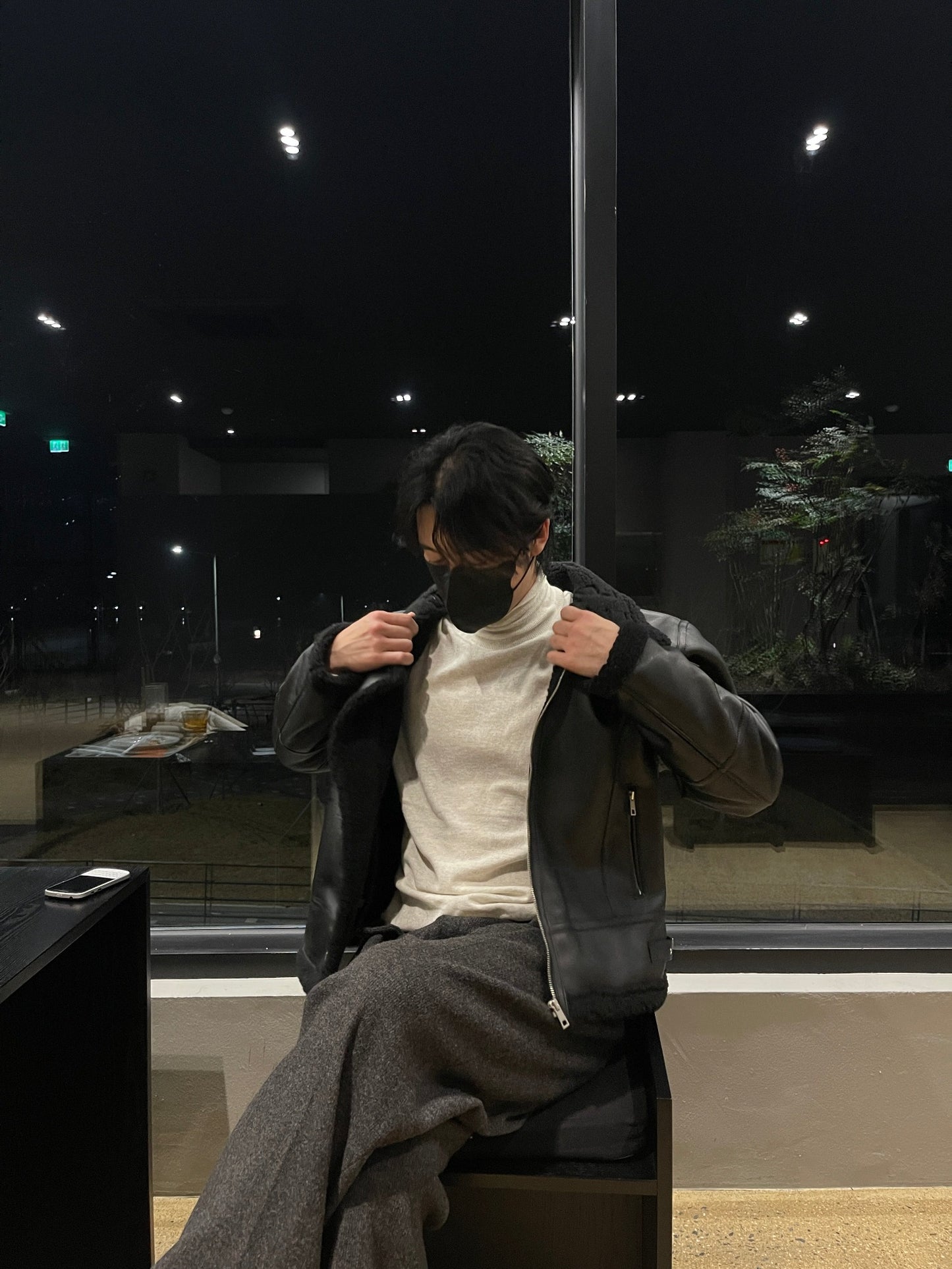 Casual Shearling Jacket Mustang Black