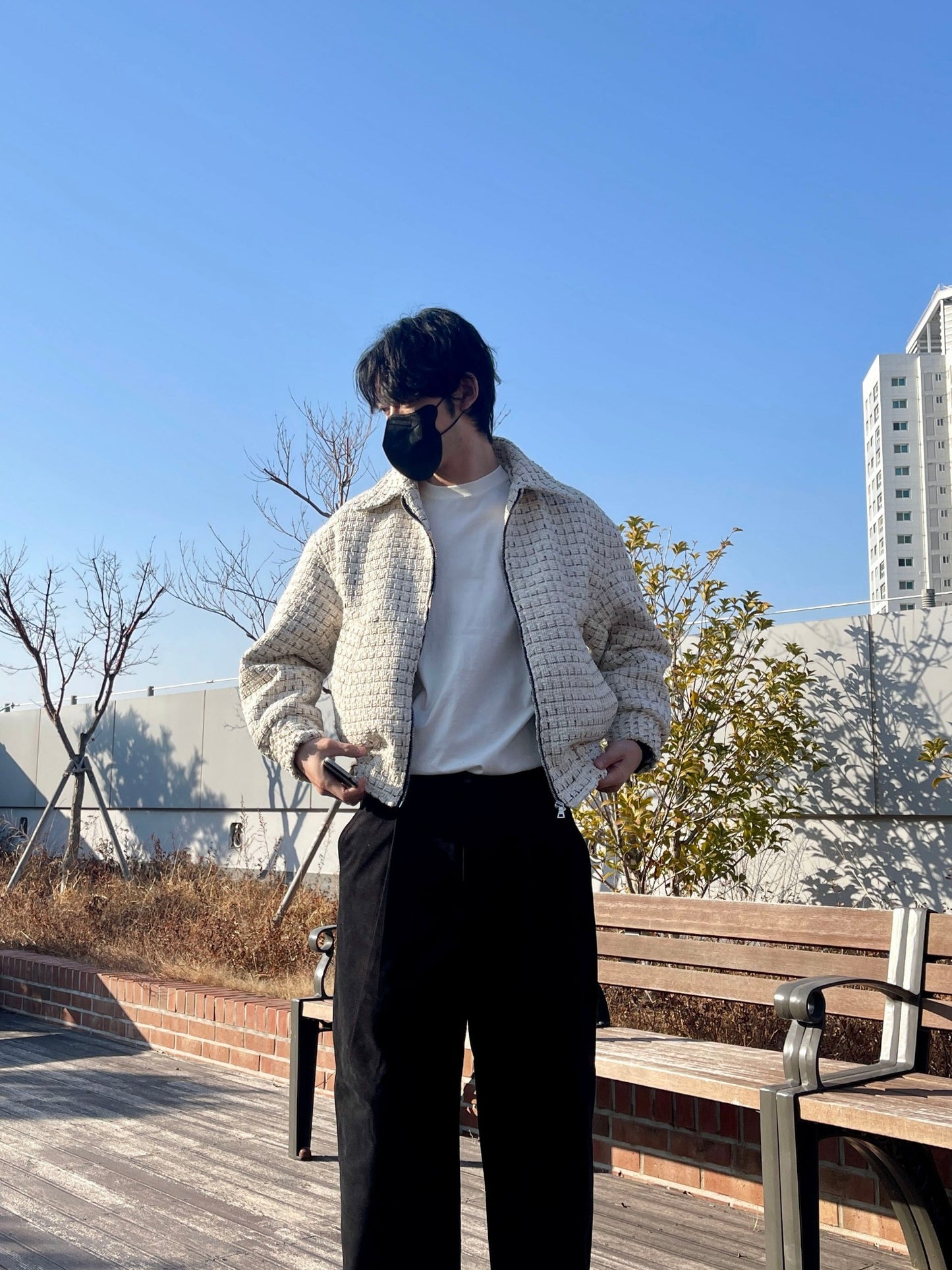 트위드 크롭 오버핏 점퍼 블루종 울 트위드자켓 카라자켓 아이보리 Tweed Cropped Wool Jumper Ivory