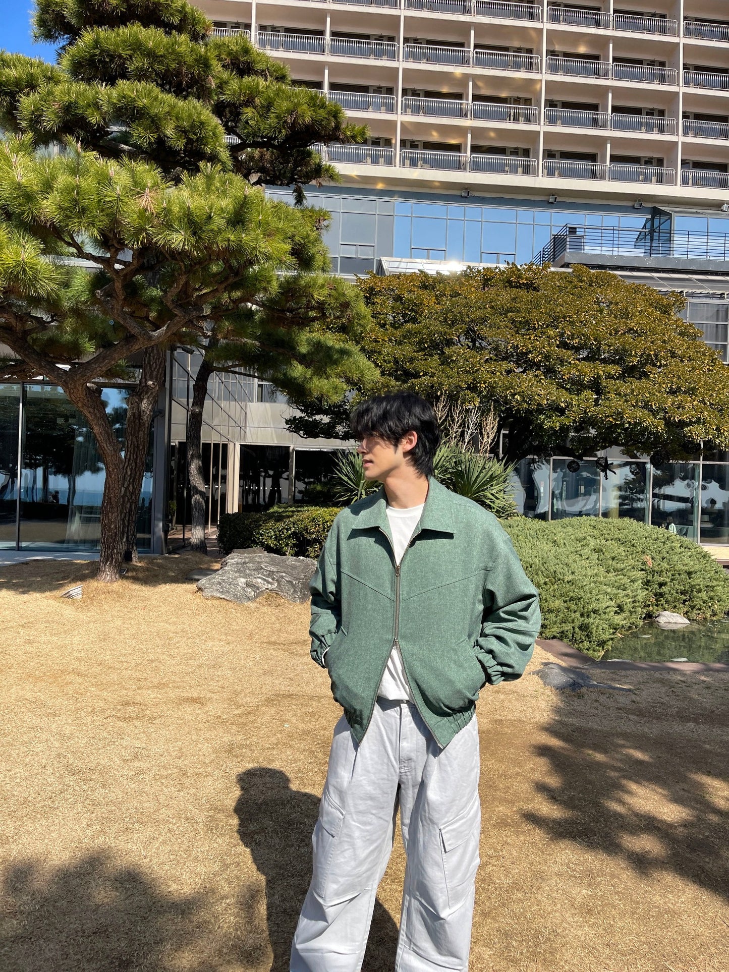 남자숏자켓 오버핏 크롭 봄재킷 미니멀룩 그린 Balloon Crop Jacket green