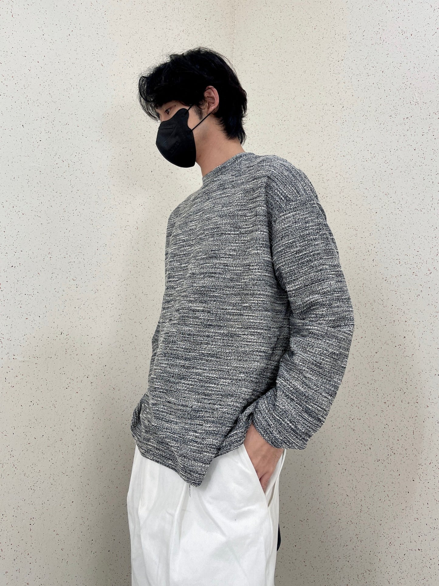 Rough Tweed Knit Grey 트위드 오버핏 긴팔티 루즈핏 남자 봄 니트 그레이