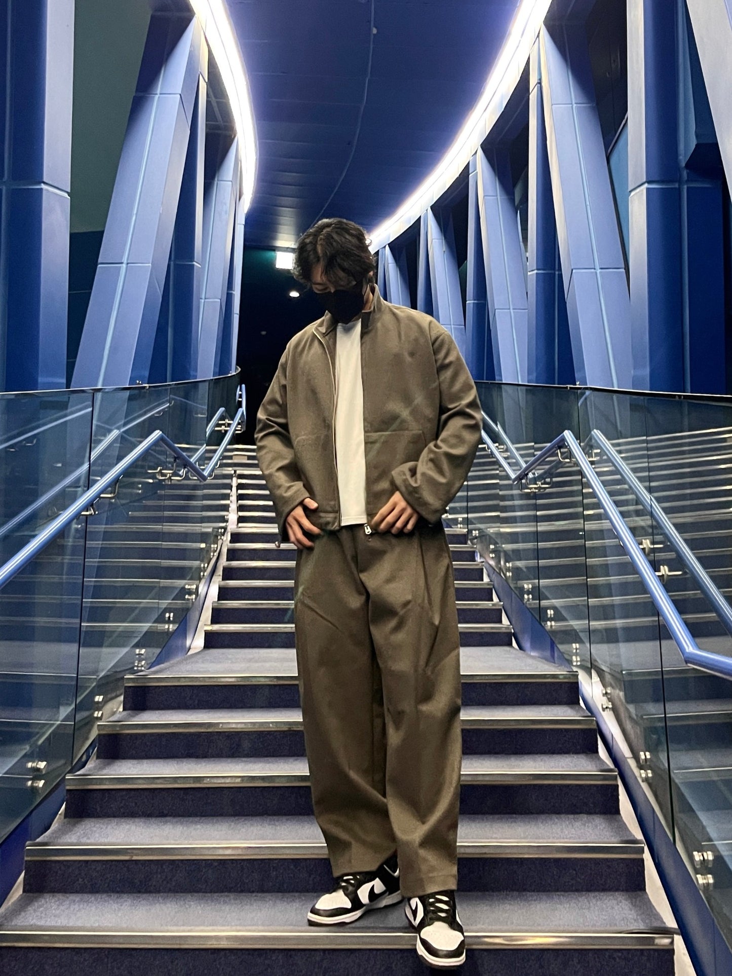 Woven Fleece Jacket Wide Pants Setup Khaki brown