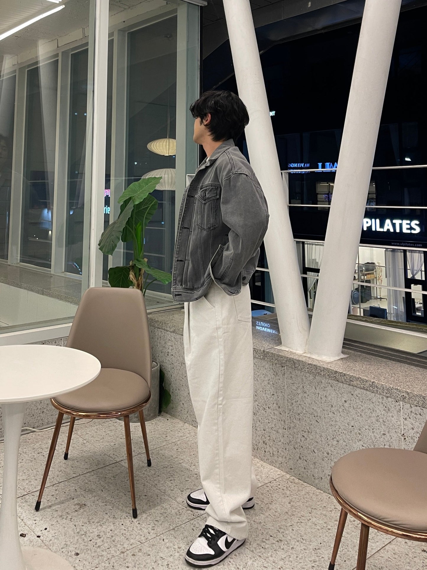 Long Wide Denim Pants Light gray