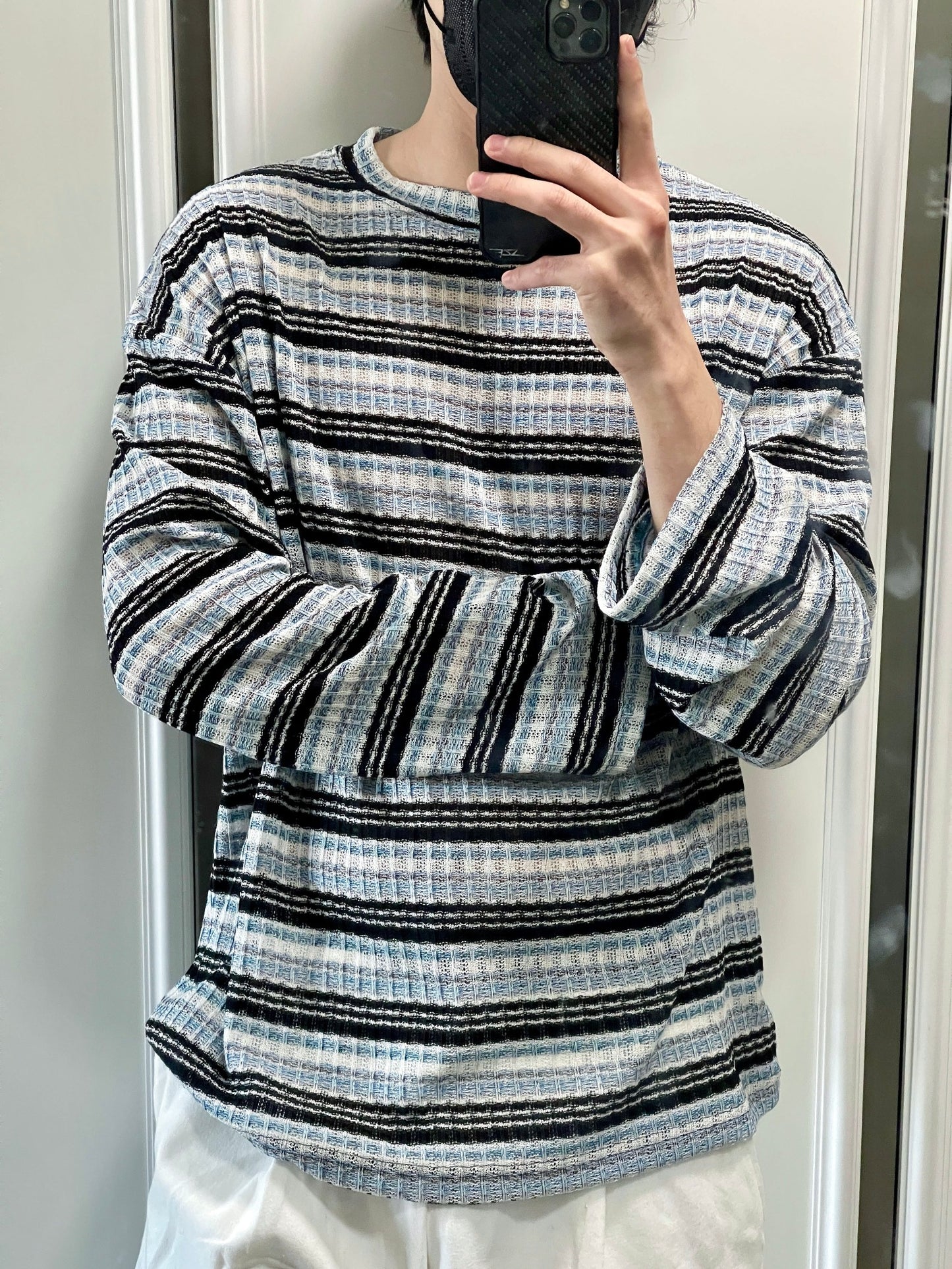 Unique Stripe Knit Black 스트라이프 니트티 봄 남자니트 루즈핏 오버핏 단가라니트 블랙