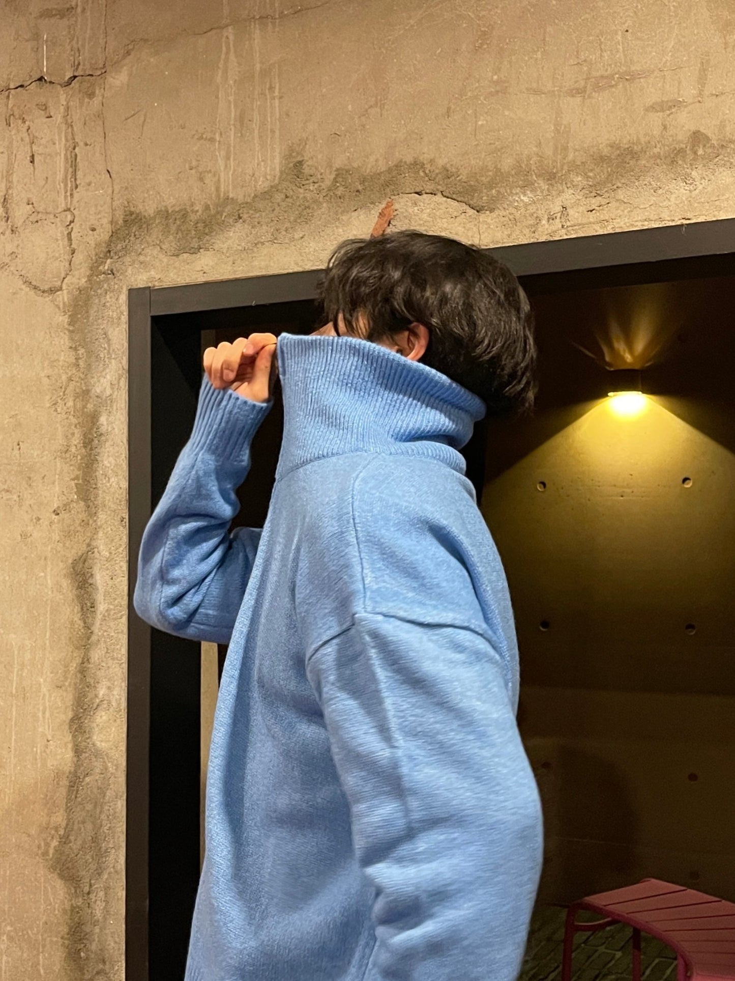 Turtleneck Knit 2way Zipup Skyblue
