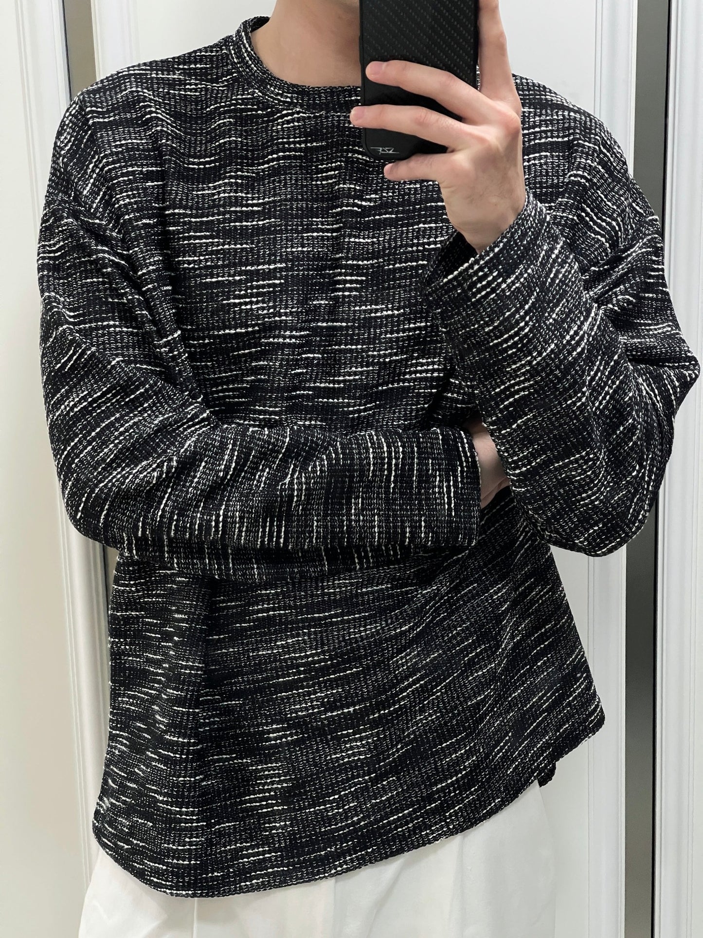 Rough Tweed Knit Black 트위드 오버핏 긴팔티 루즈핏 남자 봄 니트 블랙