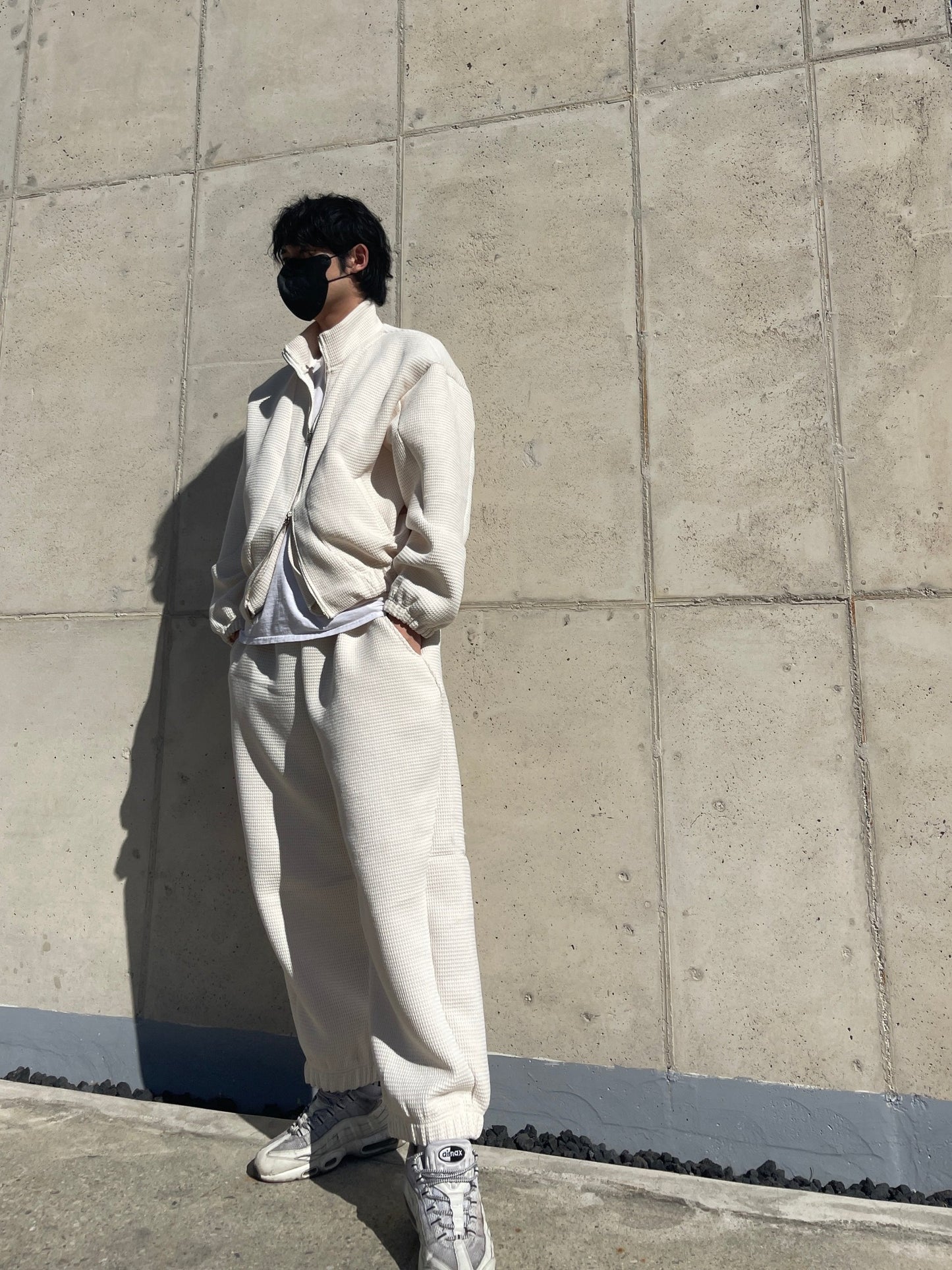 Balloon Woolen Jacket Pants Setup White ivory