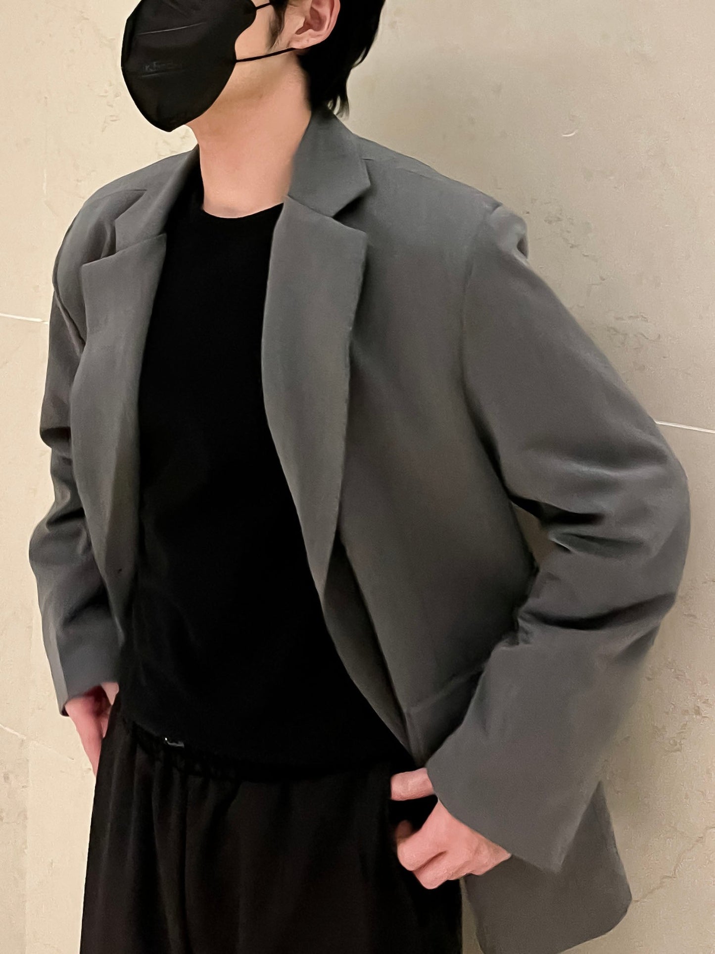 남자 싱글블레이저 오버핏 봄 미니멀룩 그레이 Daddy Single Blazer grey