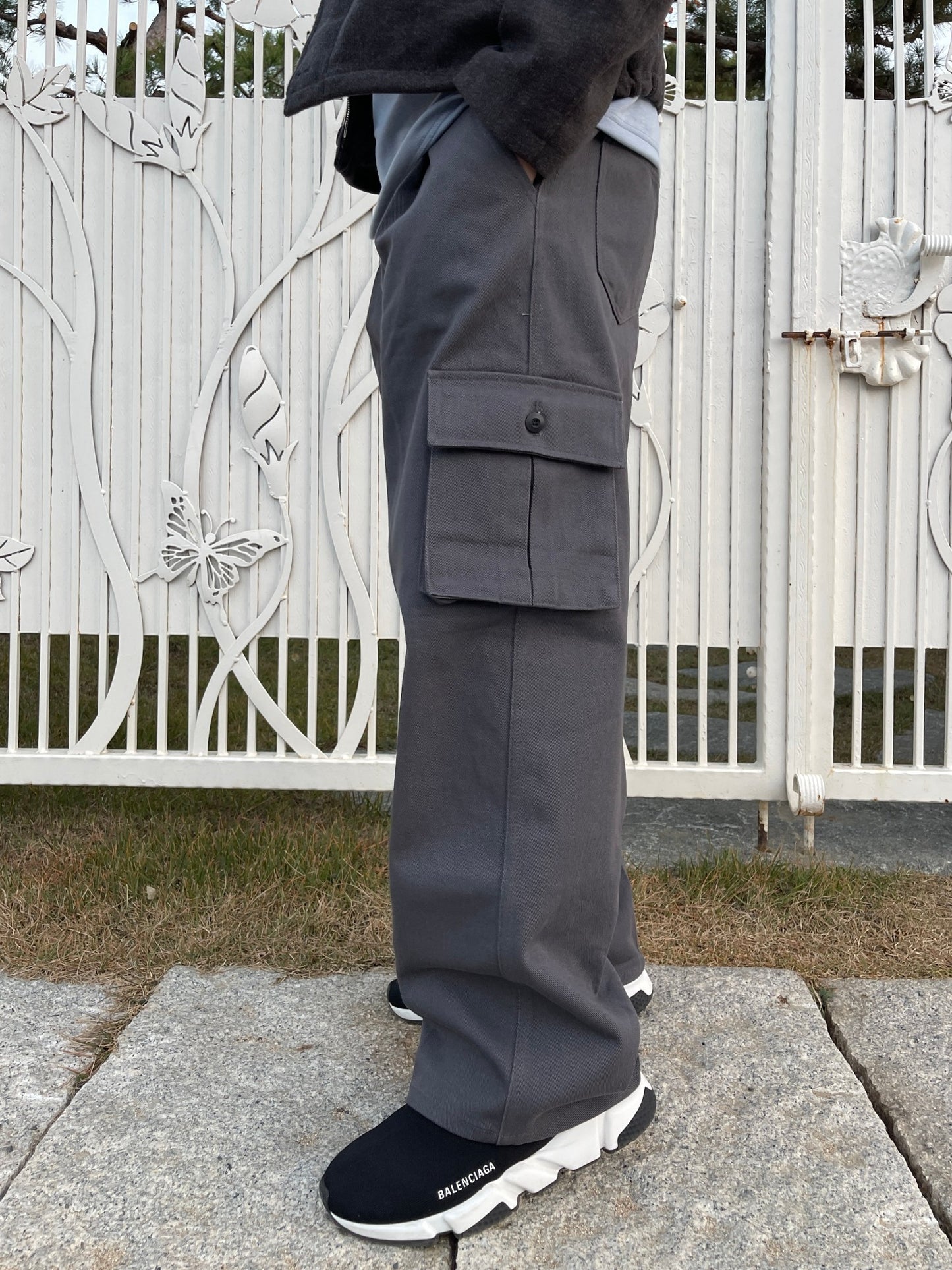 Nonfaded Row Cotton Wide Cargo Pants Charcoal