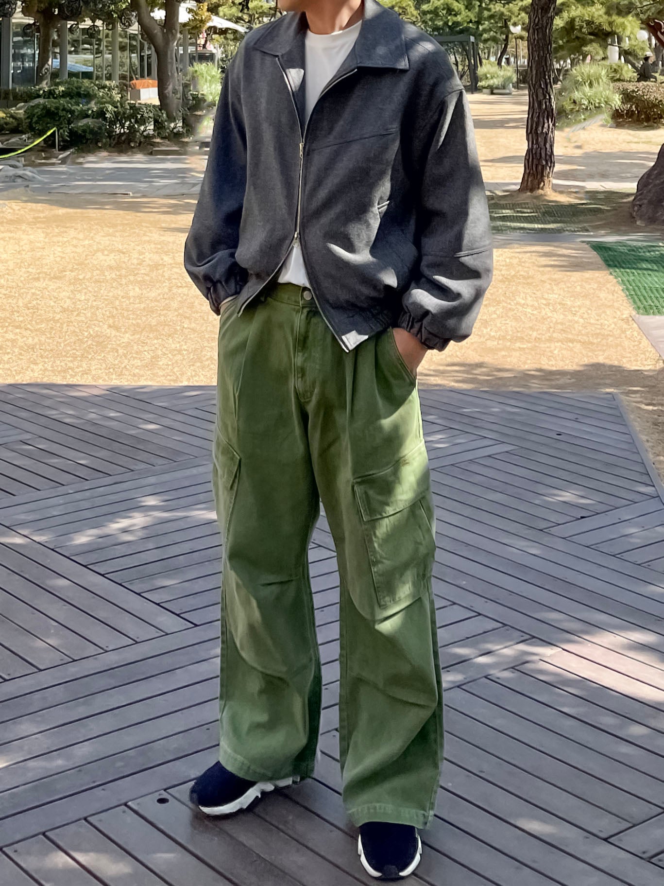 남성카고바지 와이드핏 핀턱 건빵 스트릿룩 올리브 Dyeing Wide Cargo Pants Olive