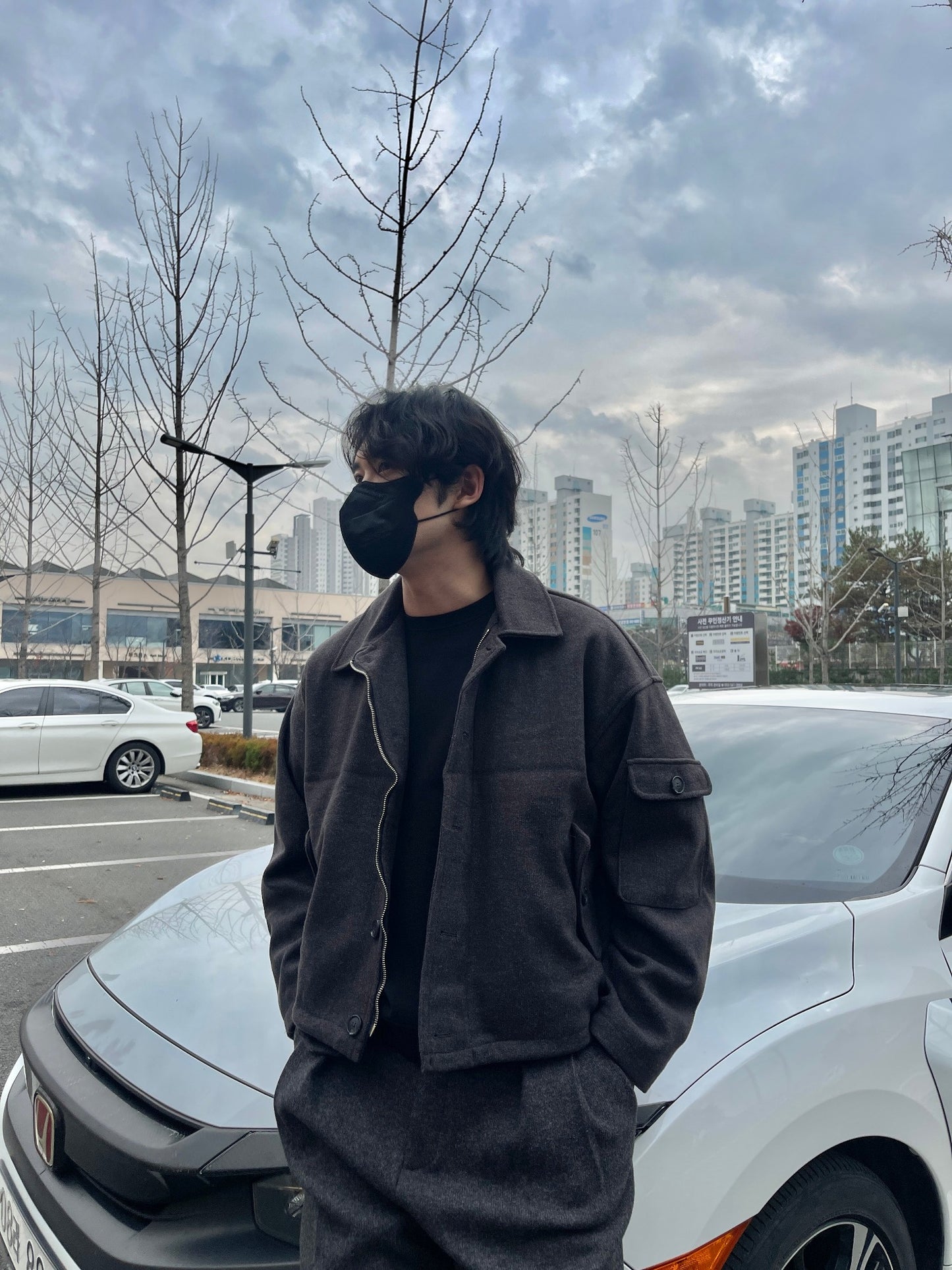 Sakariba Blouson Jacket Slacks Setup Charcoal