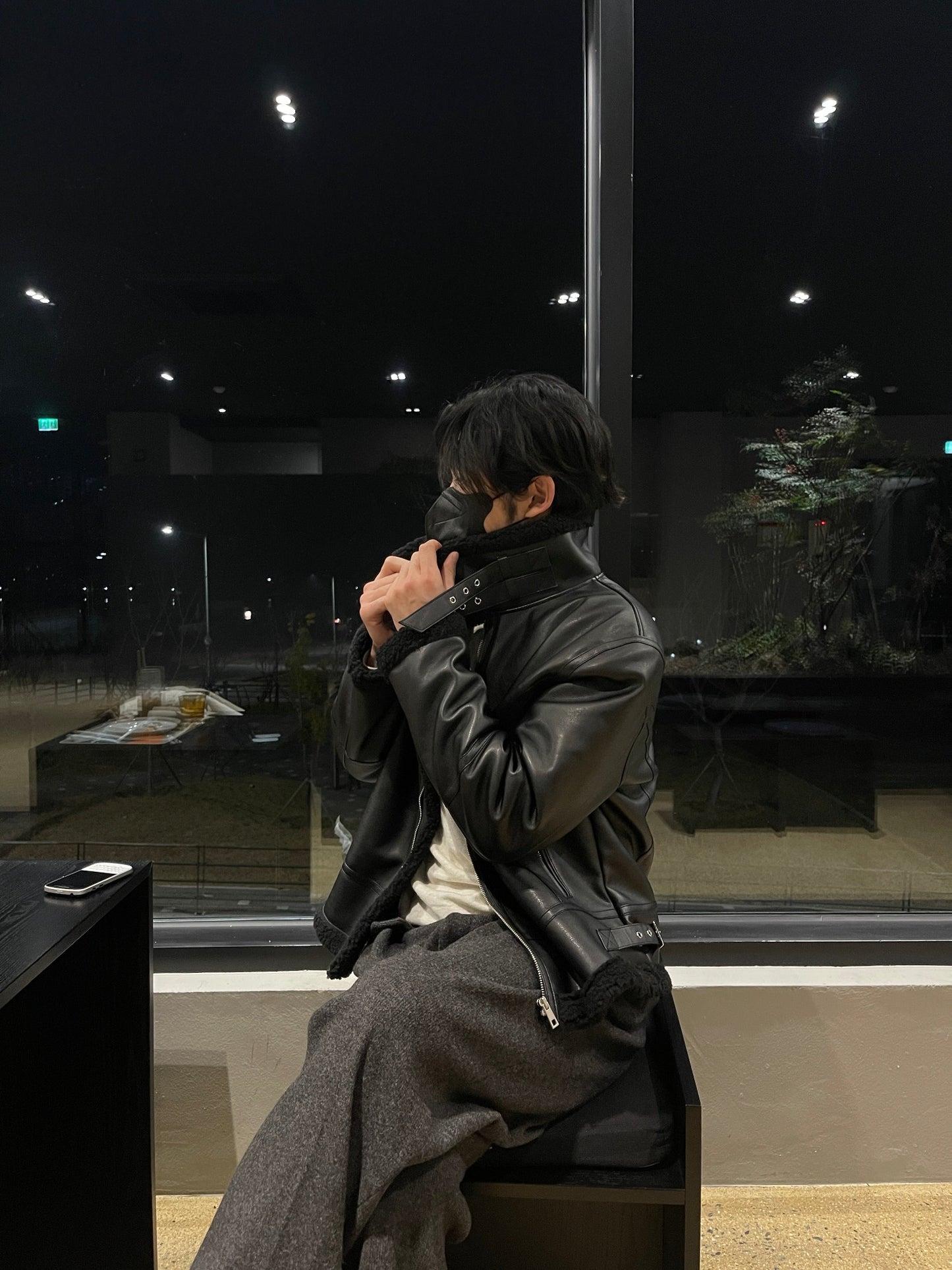 Casual Shearling Jacket Mustang Black