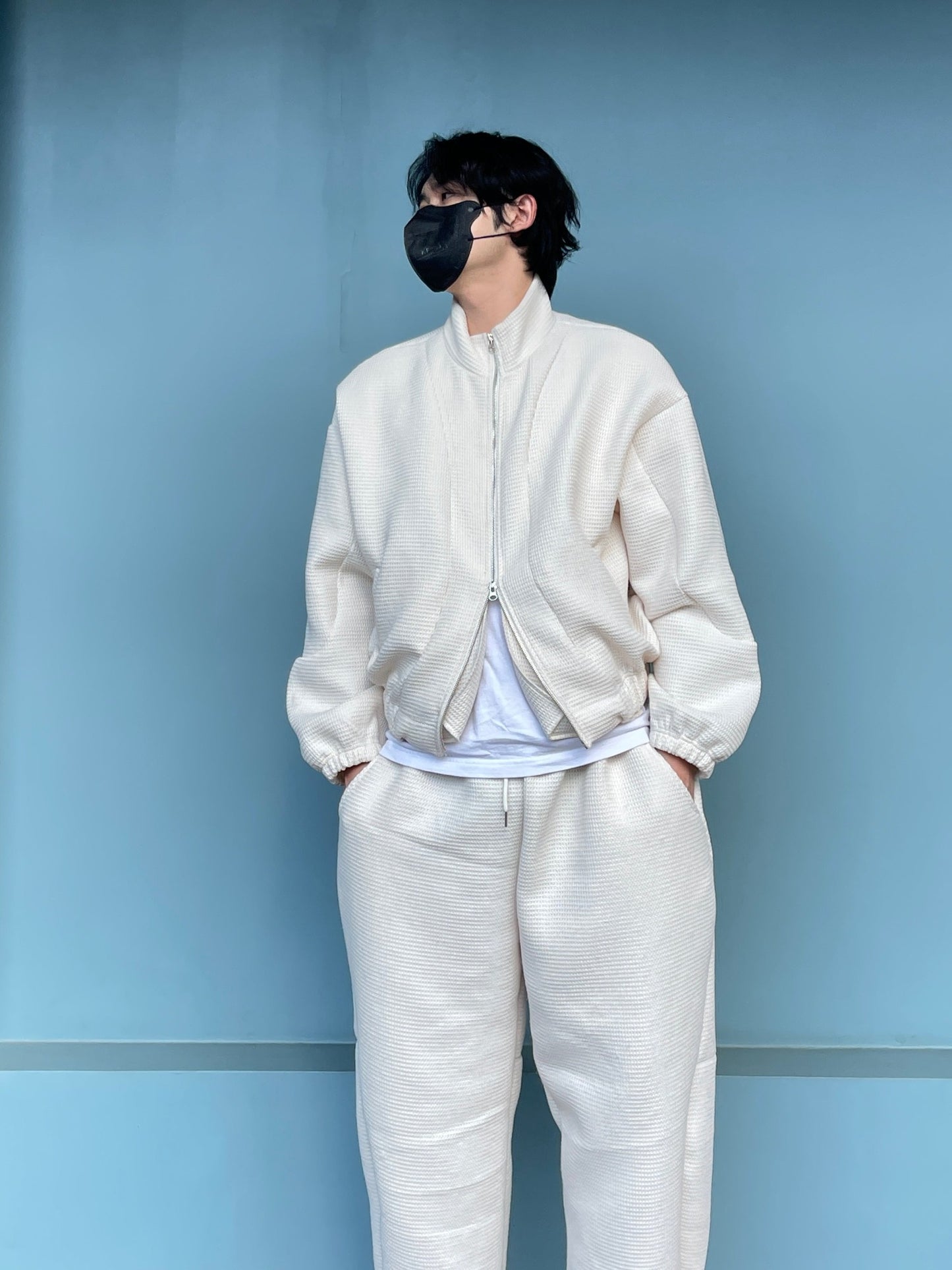 Balloon Woolen Jacket Pants Setup White ivory