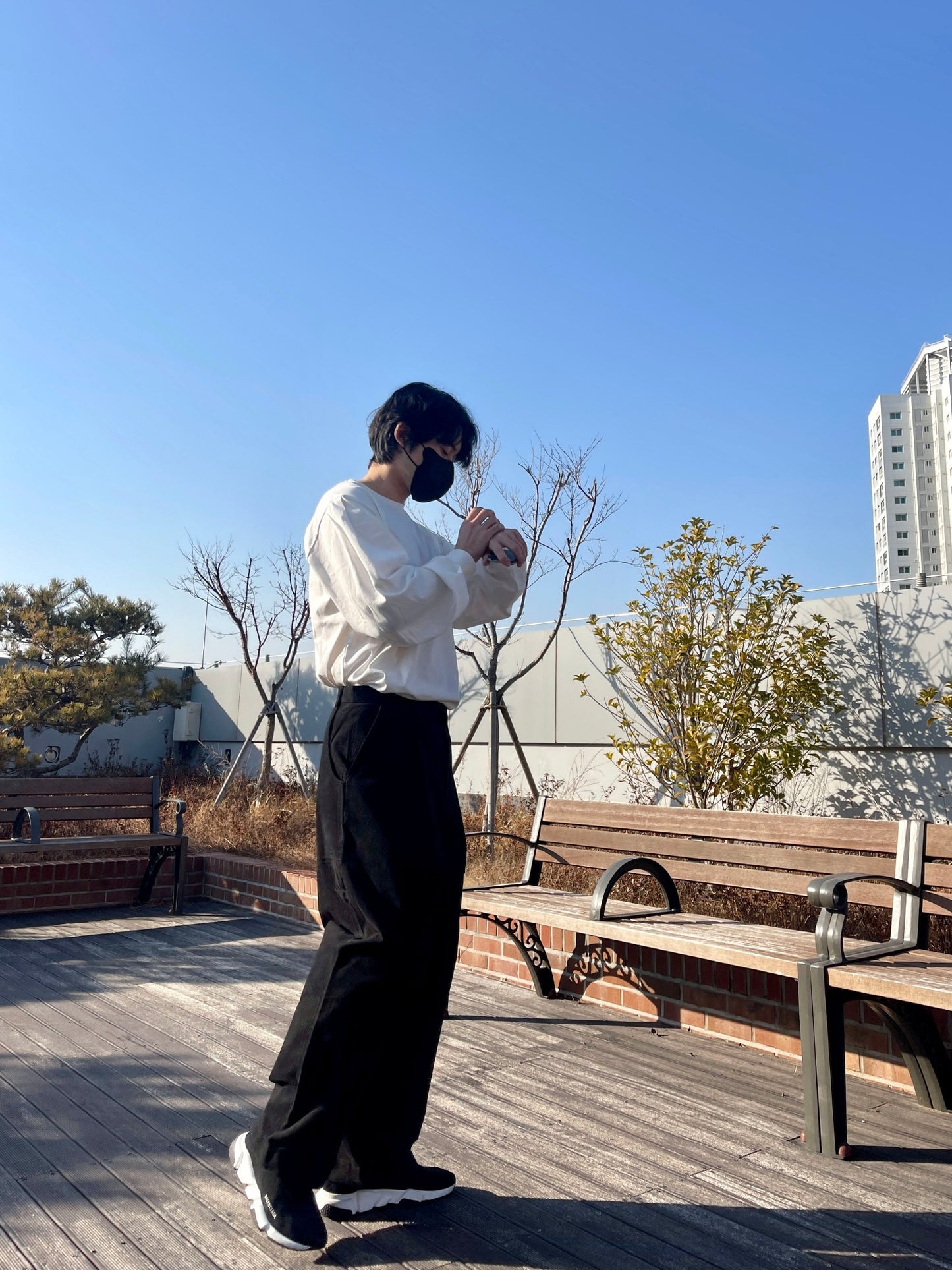 백 버클 퍼티그 와이드 팬츠 유니크 와이드바지 블랙 Back Buckle Fatigue Wide Pants Black