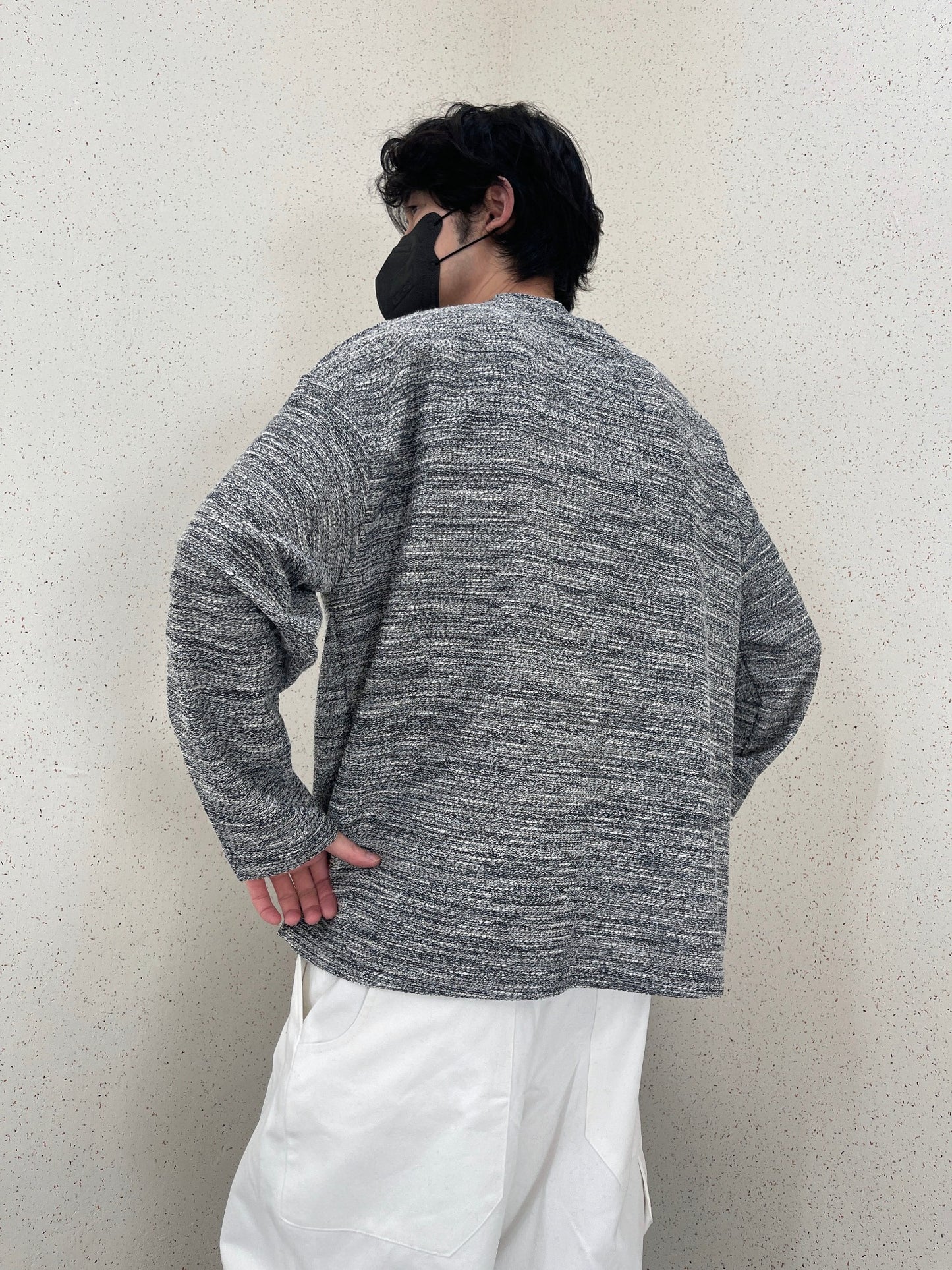 Rough Tweed Knit Grey 트위드 오버핏 긴팔티 루즈핏 남자 봄 니트 그레이