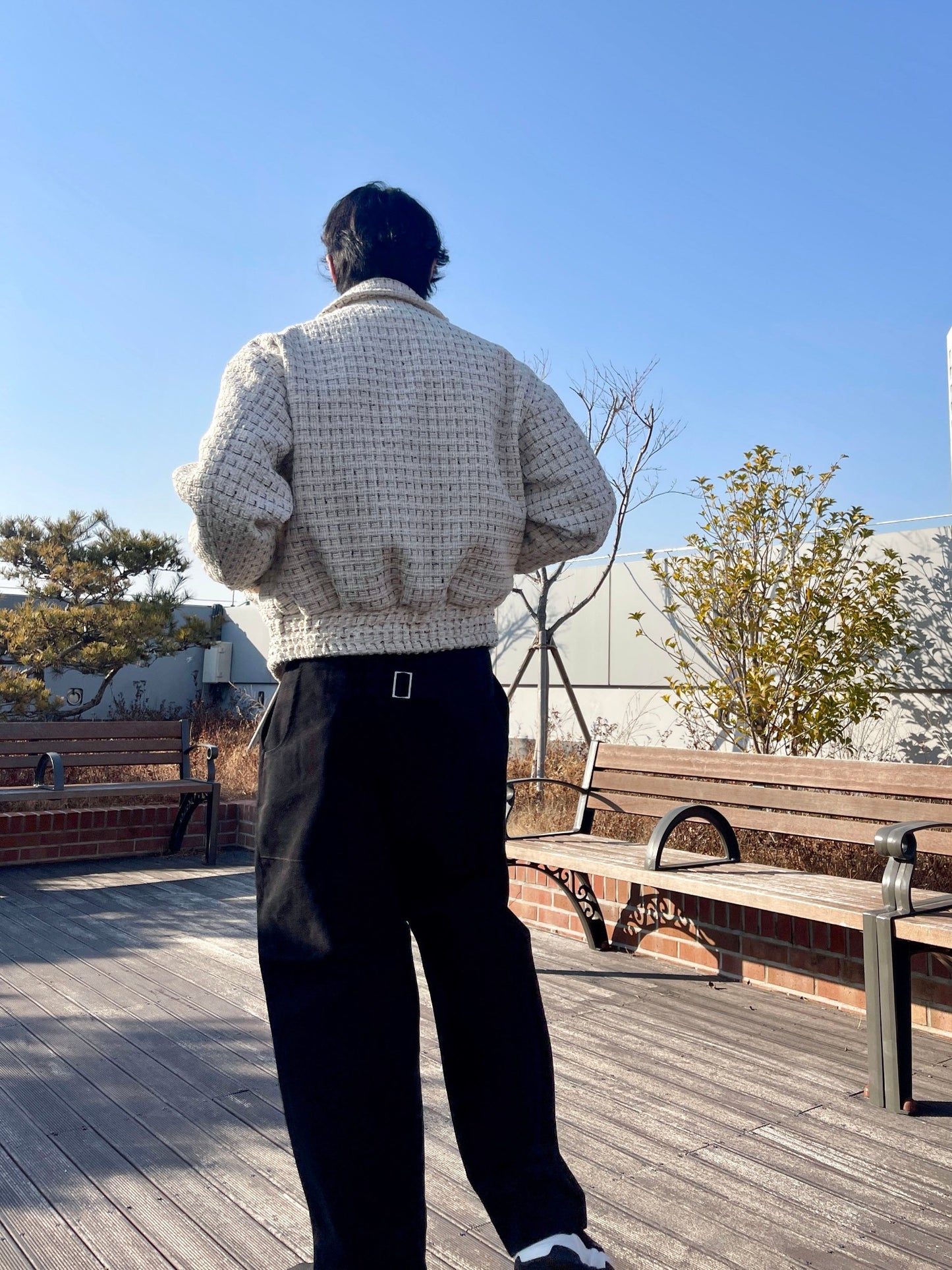 트위드 크롭 오버핏 점퍼 블루종 울 트위드자켓 카라자켓 아이보리 Tweed Cropped Wool Jumper Ivory