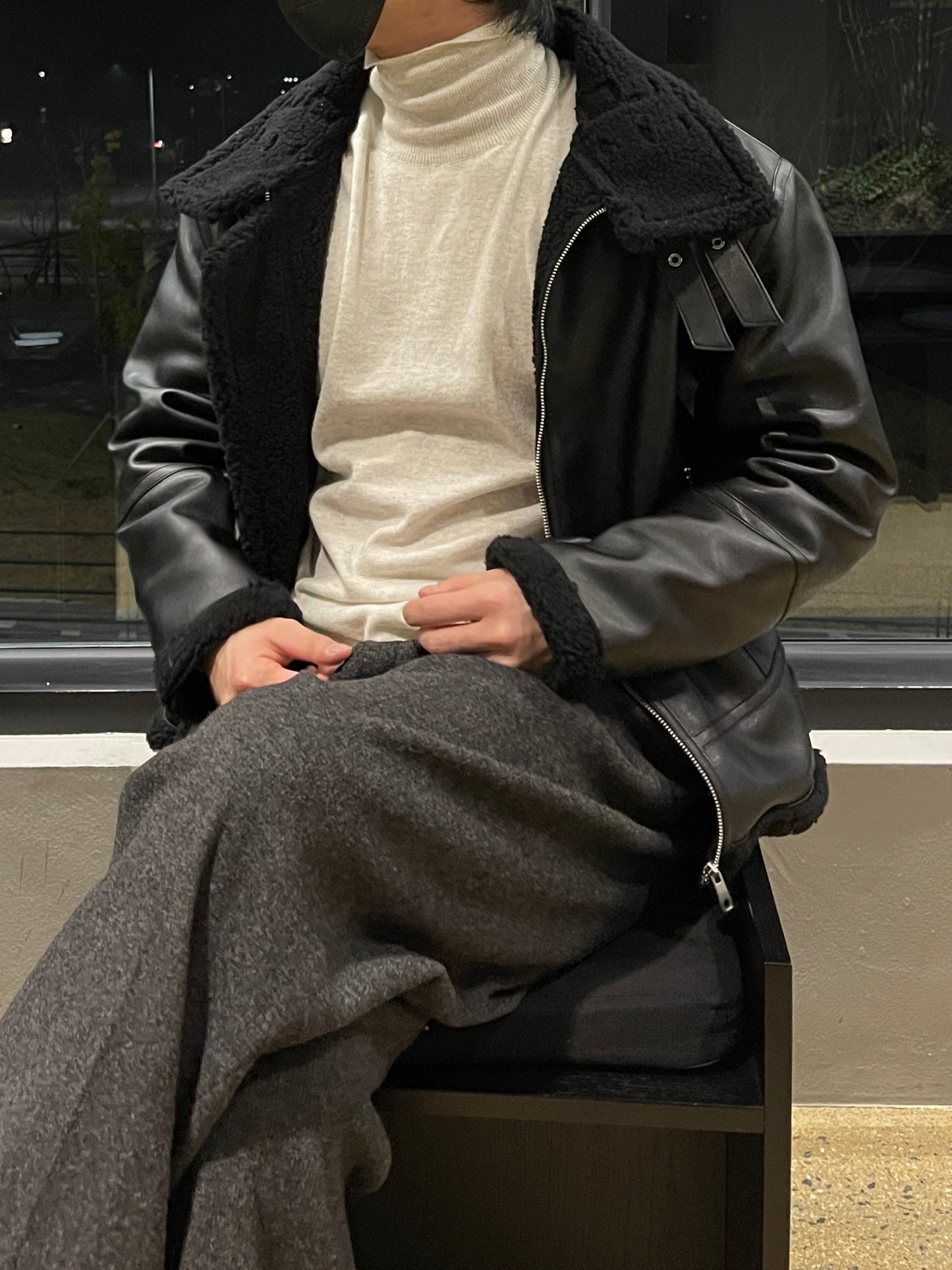 Casual Shearling Jacket Mustang Black