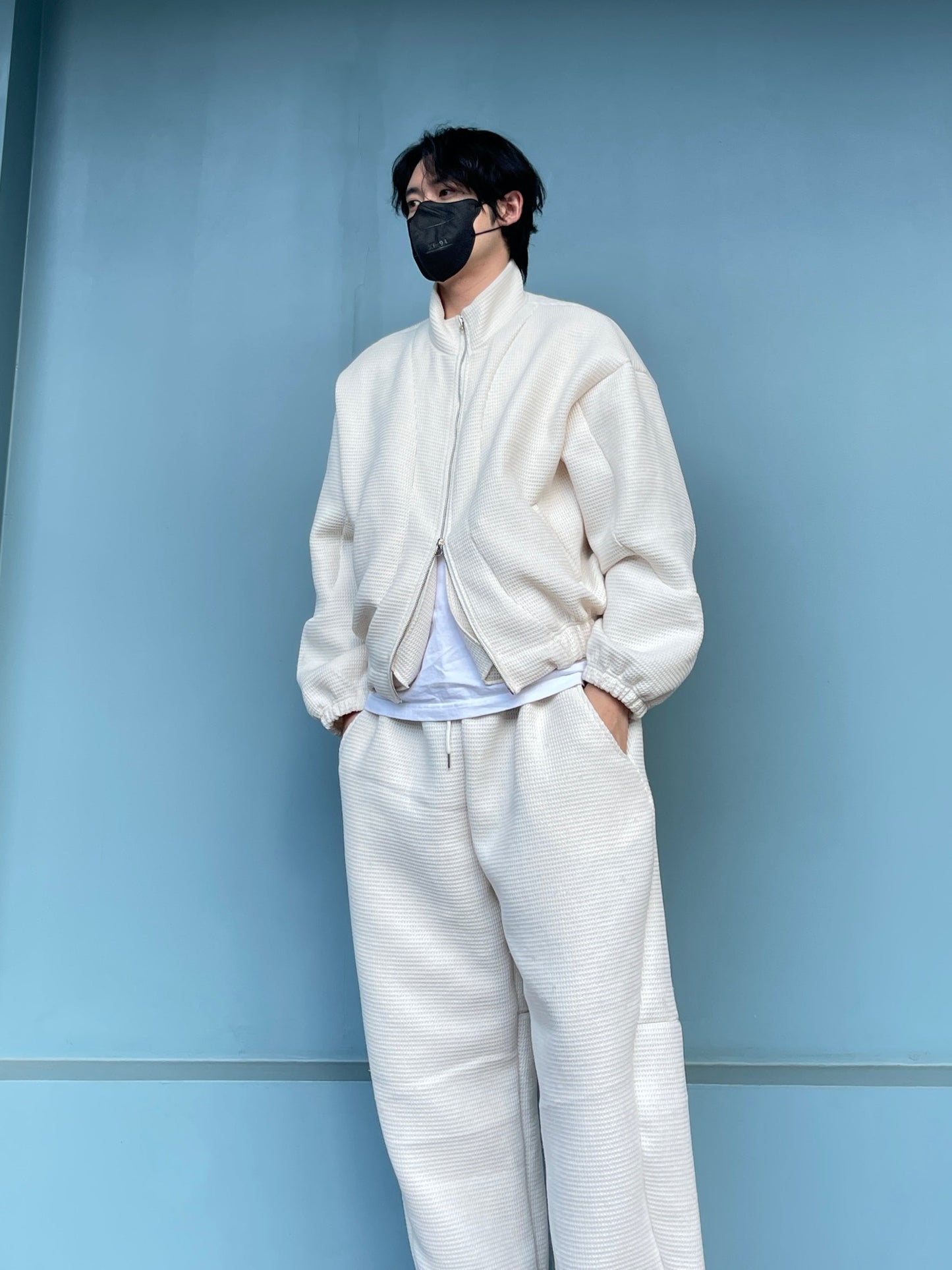 Balloon Woolen Jacket Pants Setup White ivory