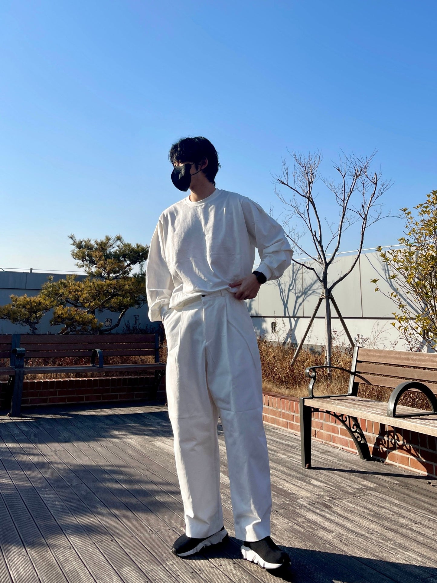 벌룬핏 티셔츠 오버핏 유니크 사계절 쭉티 화이트 Balloon Overfit Long Sleeve White