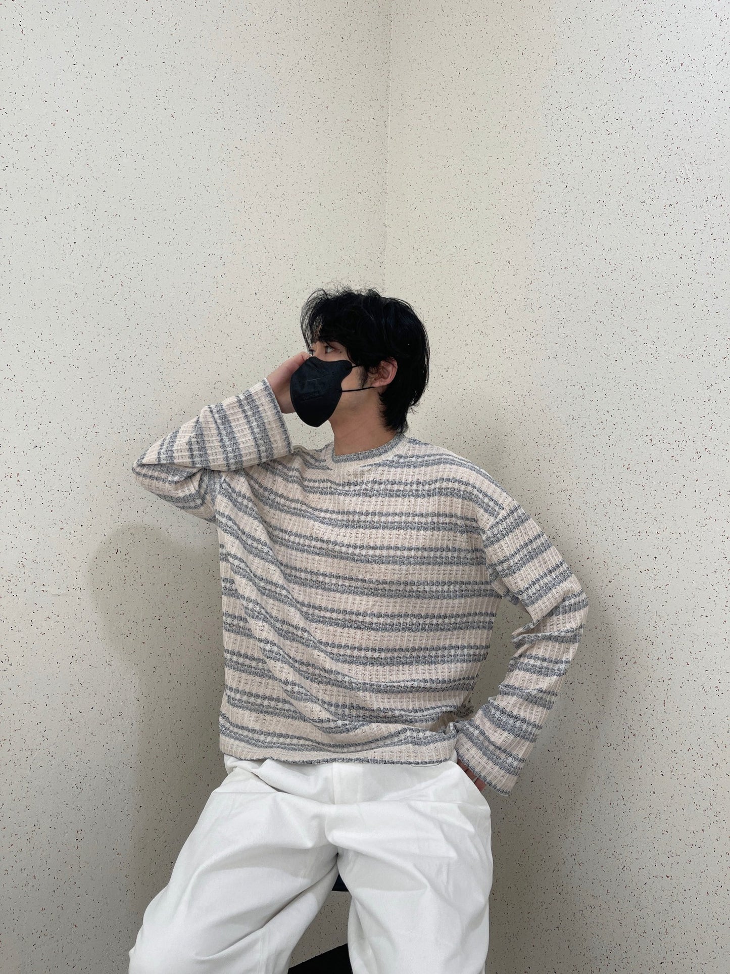 Unique Stripe Knit Grey 스트라이프 니트티 봄 남자니트 루즈핏 오버핏 단가라니트 그레이