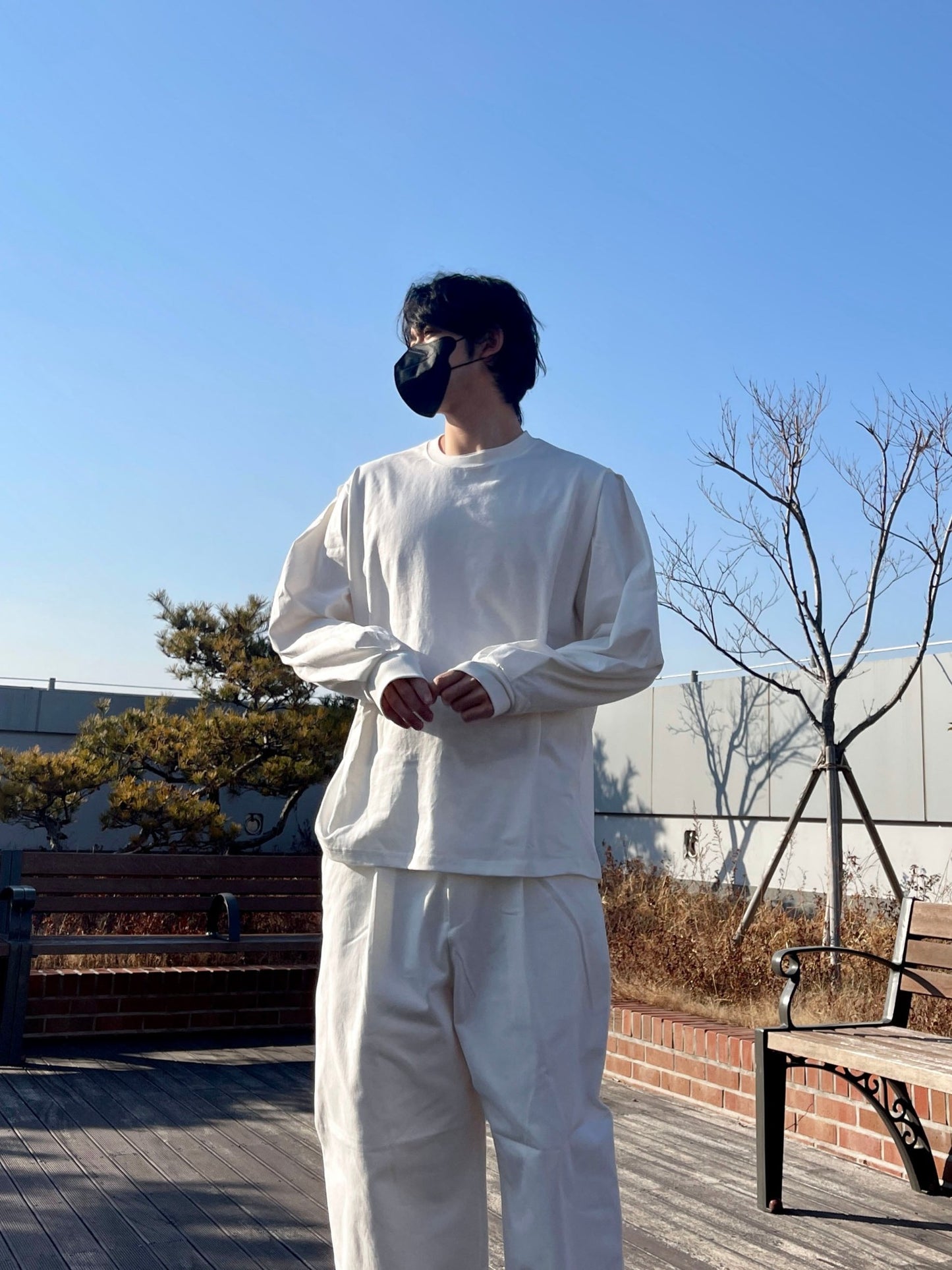 벌룬핏 티셔츠 오버핏 유니크 사계절 쭉티 화이트 Balloon Overfit Long Sleeve White