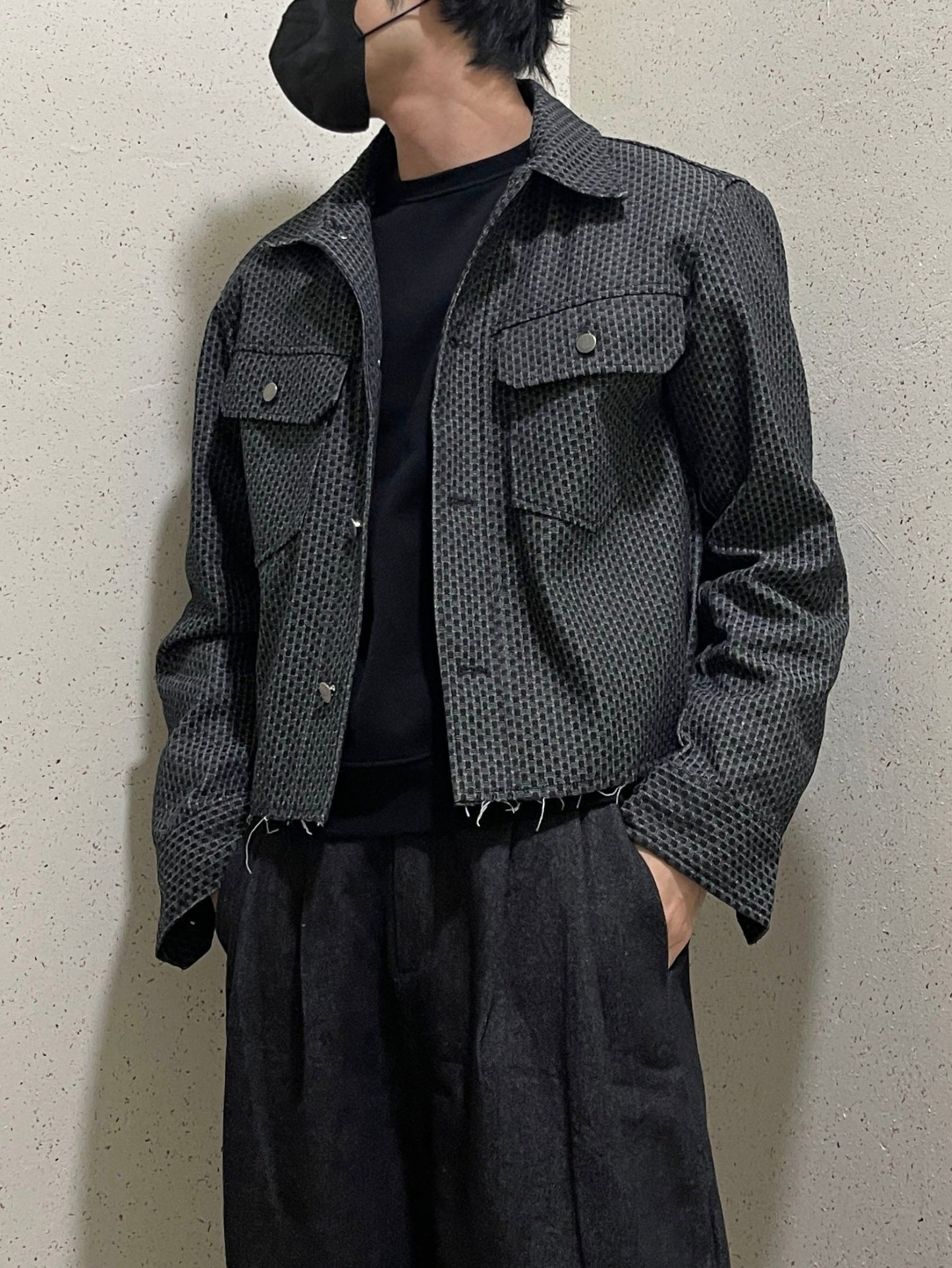 Crop Cutting Denim Jacket Black 남자데님자켓 밑단컷팅 크롭자켓 오버핏 흑청