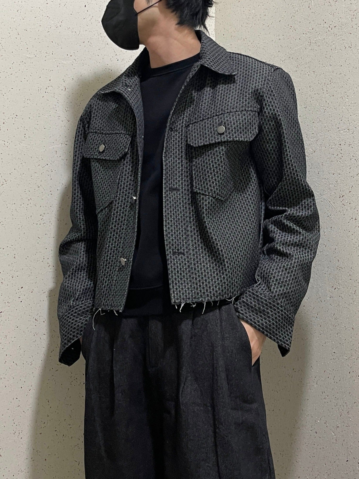 Crop Cutting Denim Jacket Black 남자데님자켓 밑단컷팅 크롭자켓 오버핏 흑청