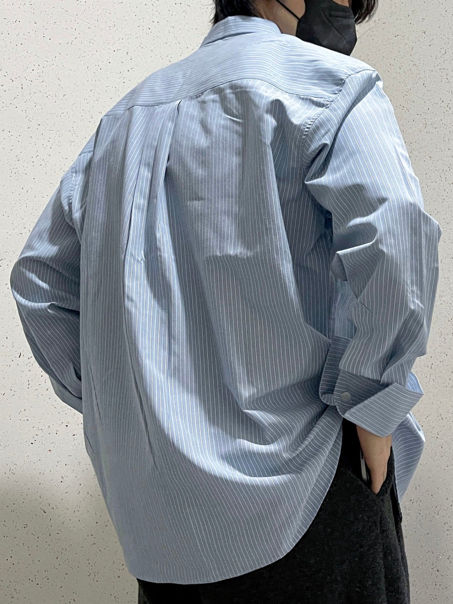 남자오버핏 스트라이프 셔츠 빅사이즈 벌룬핏 긴팔셔츠 소라 Big Cuffs Balloon Stripe Shirts Skyblue