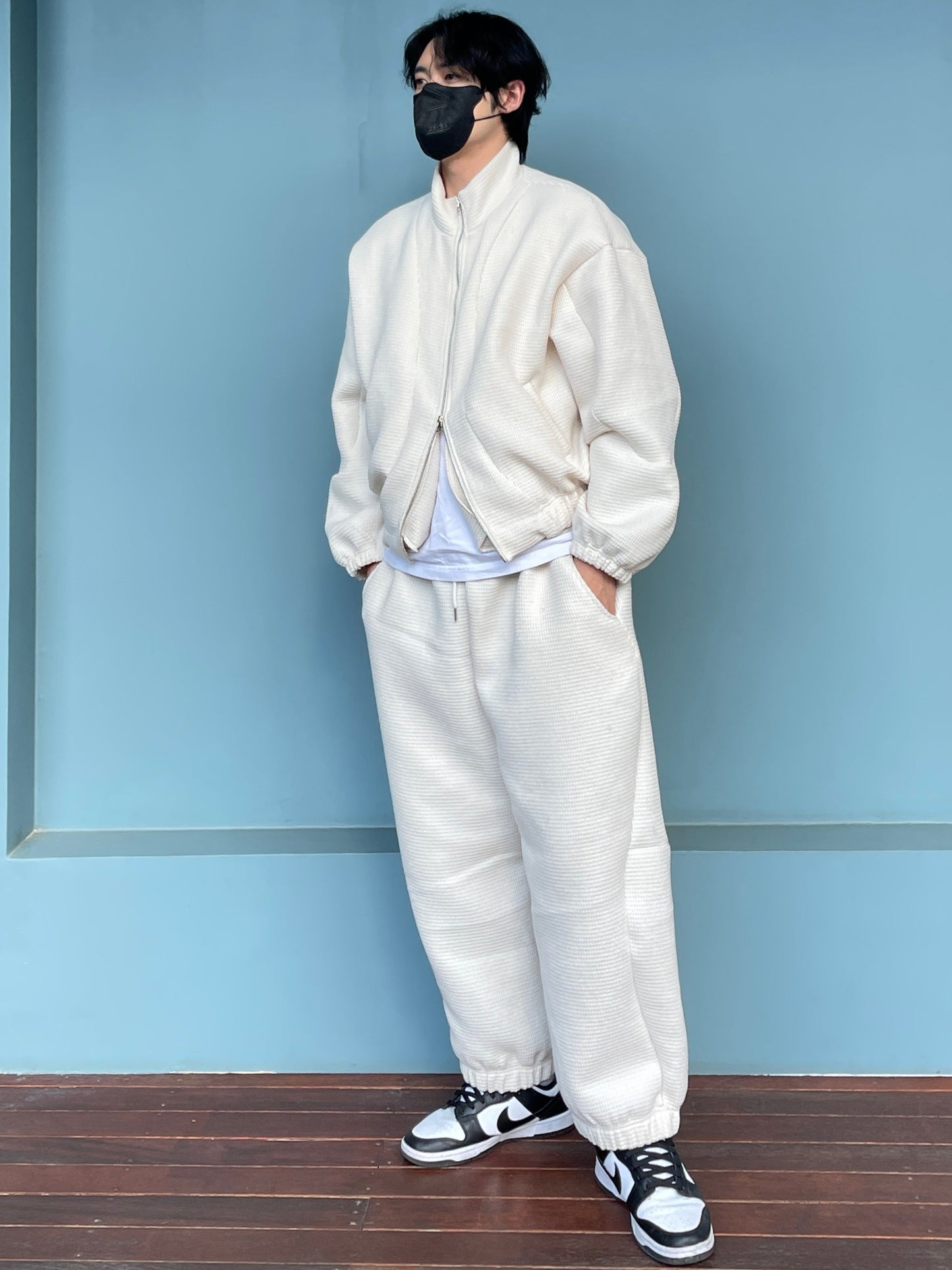 Balloon Woolen Jacket Pants Setup White ivory