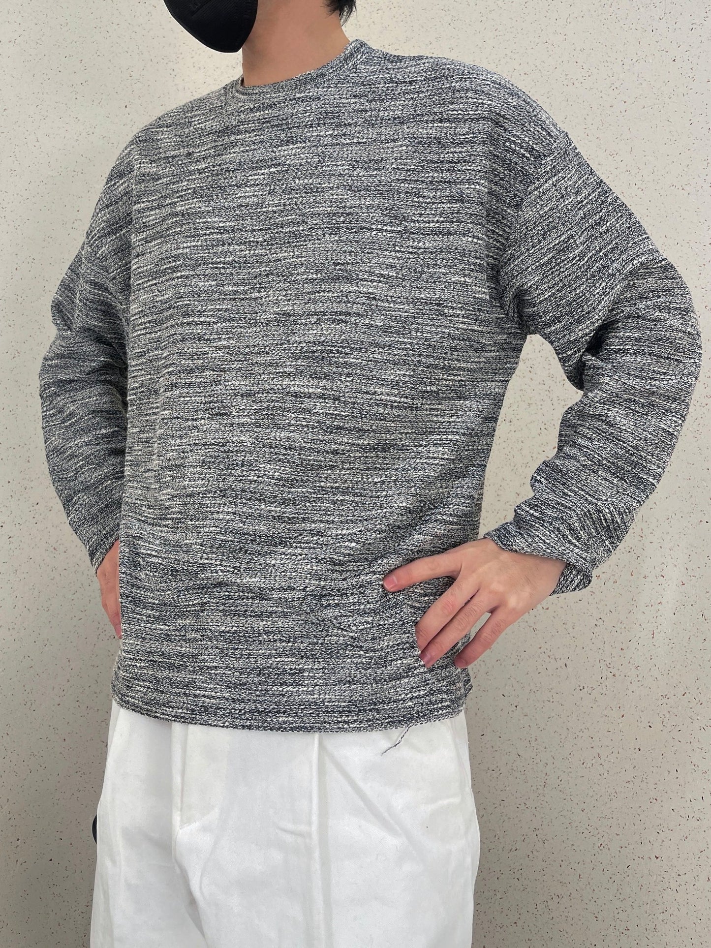 Rough Tweed Knit Grey 트위드 오버핏 긴팔티 루즈핏 남자 봄 니트 그레이