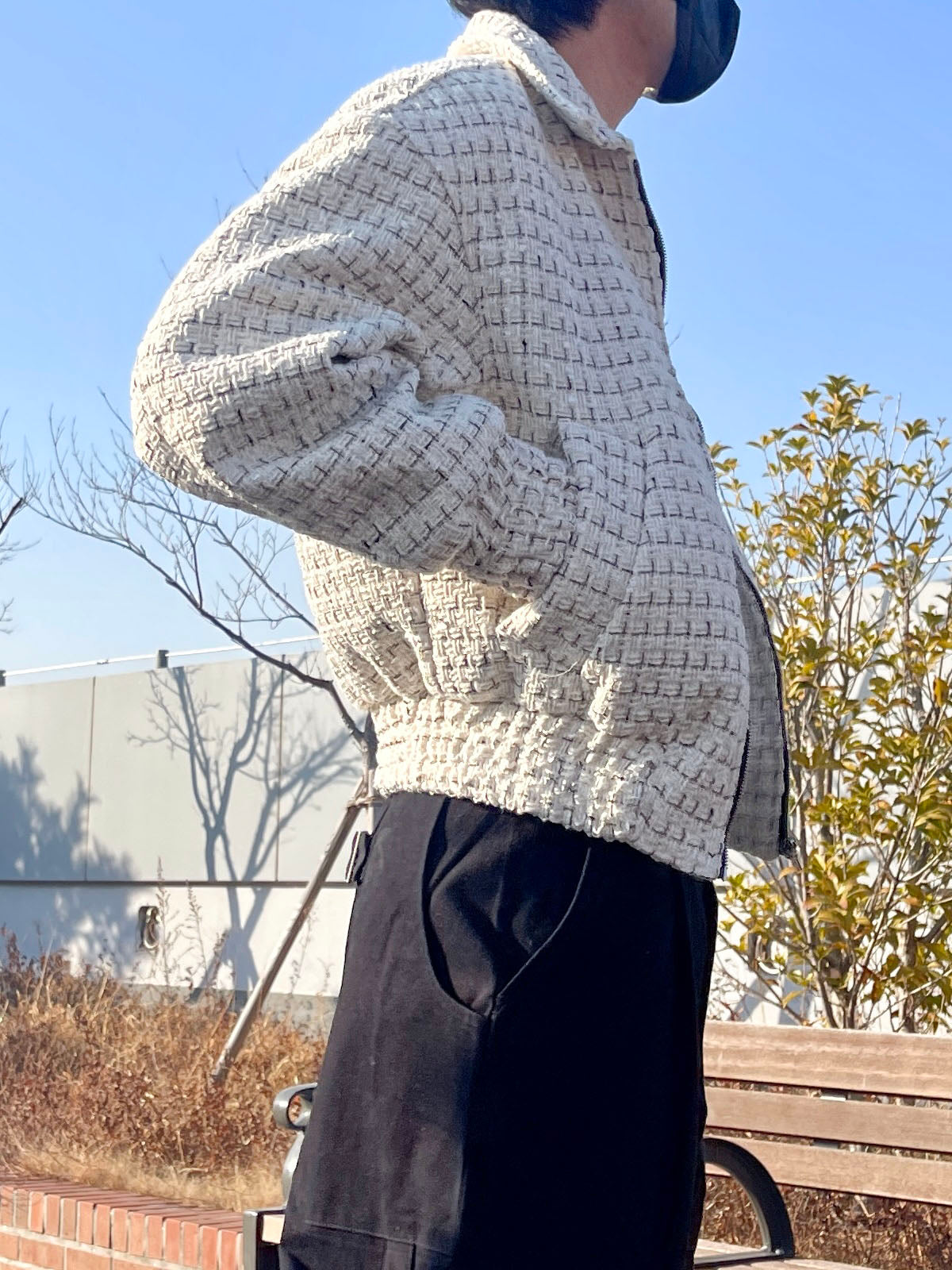 트위드 크롭 오버핏 점퍼 블루종 울 트위드자켓 카라자켓 아이보리 Tweed Cropped Wool Jumper Ivory