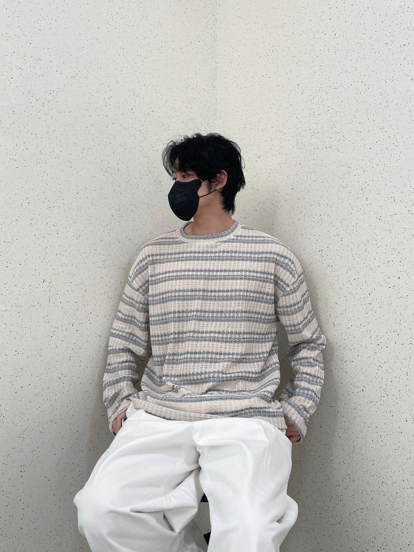 Unique Stripe Knit Grey 스트라이프 니트티 봄 남자니트 루즈핏 오버핏 단가라니트 그레이