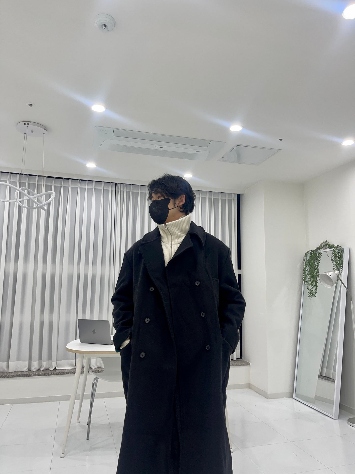 Back Slit Overfit Double Coat Black