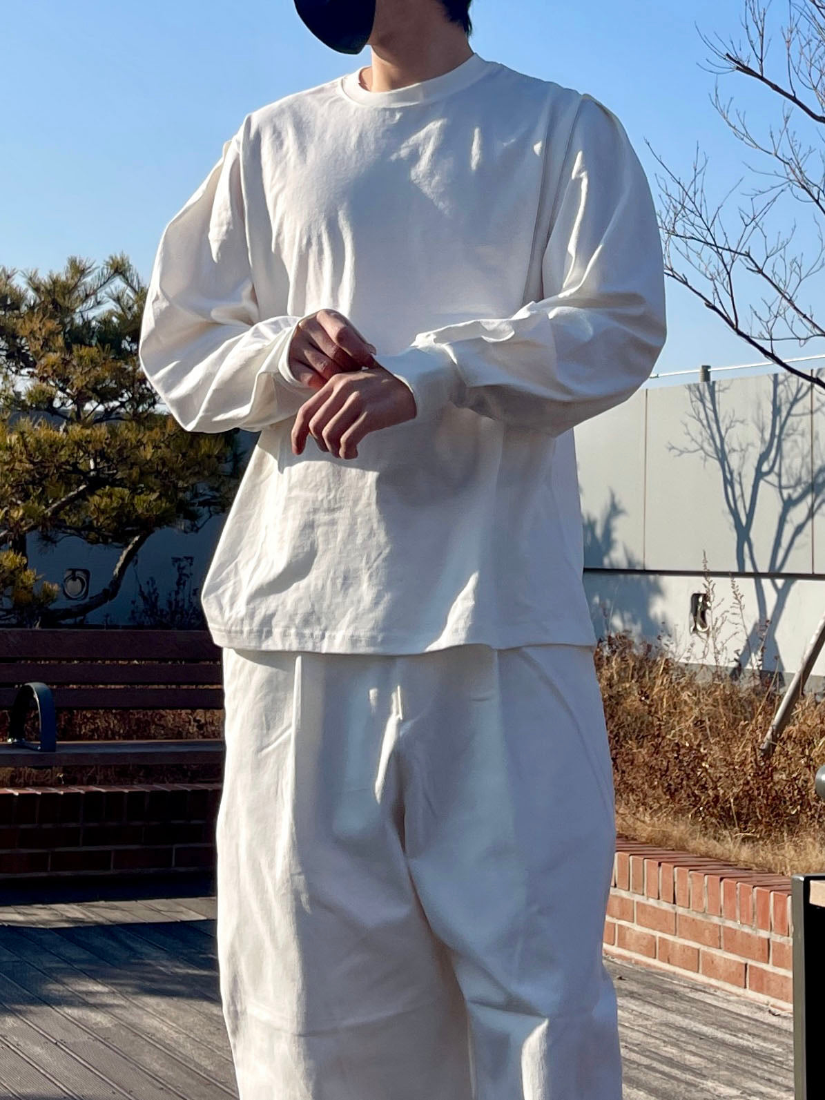 벌룬핏 티셔츠 오버핏 유니크 사계절 쭉티 화이트 Balloon Overfit Long Sleeve White