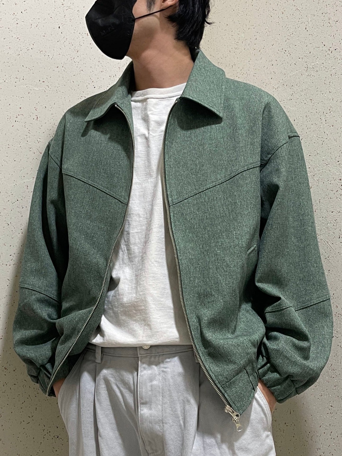 남자숏자켓 오버핏 크롭 봄재킷 미니멀룩 그린 Balloon Crop Jacket green