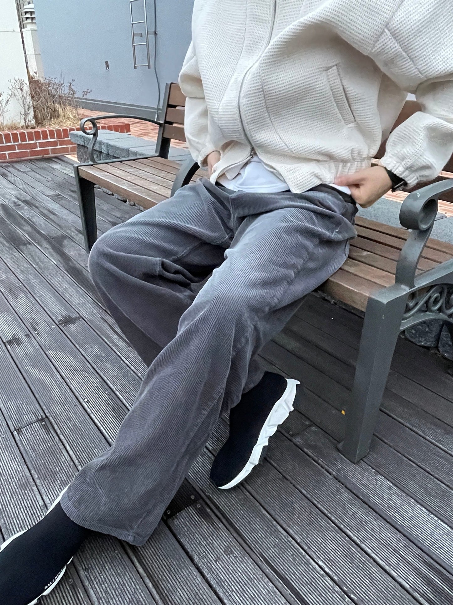 Embo Washing Wide Corduroy Pants Charcoal