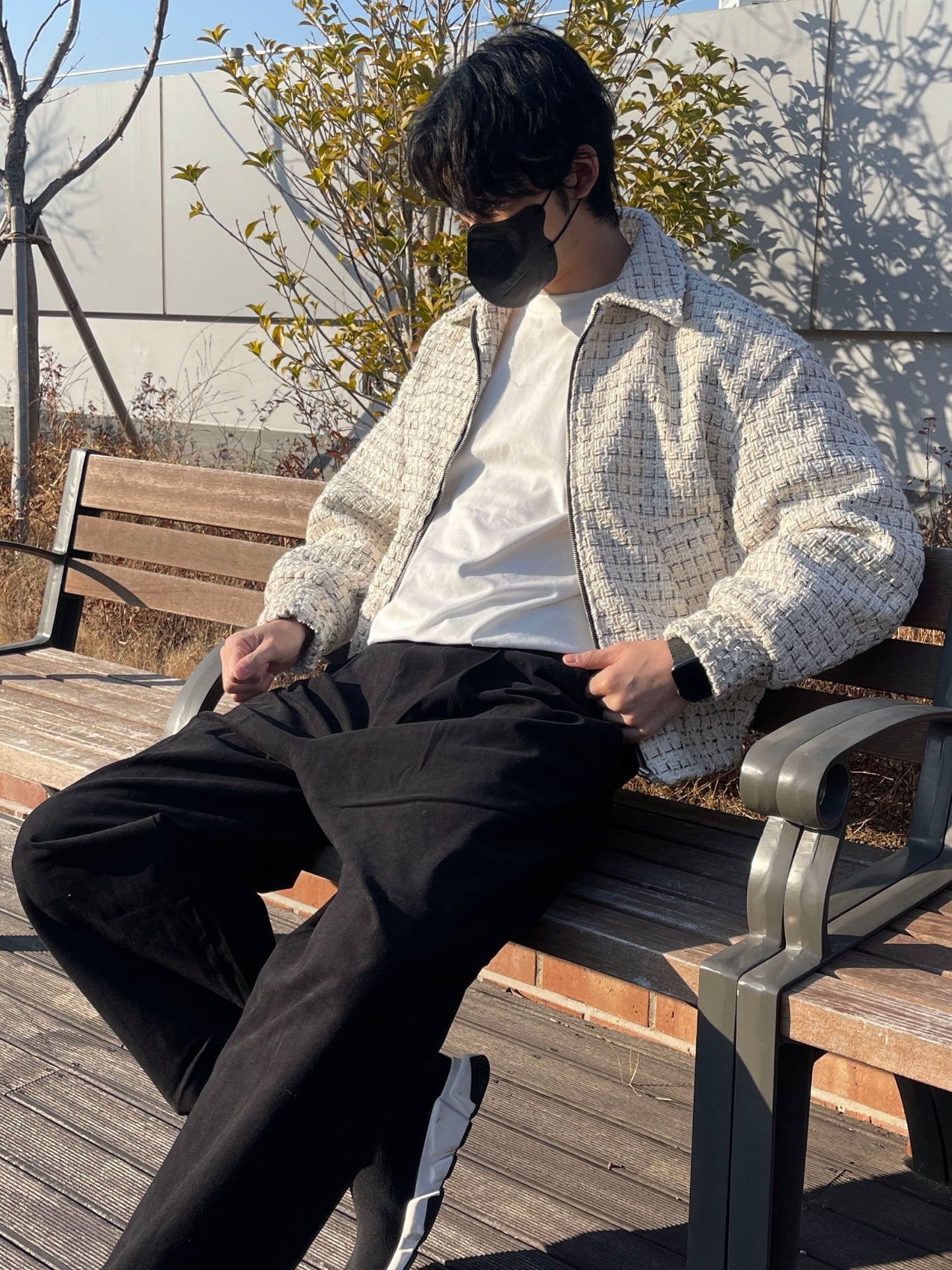 트위드 크롭 오버핏 점퍼 블루종 울 트위드자켓 카라자켓 아이보리 Tweed Cropped Wool Jumper Ivory