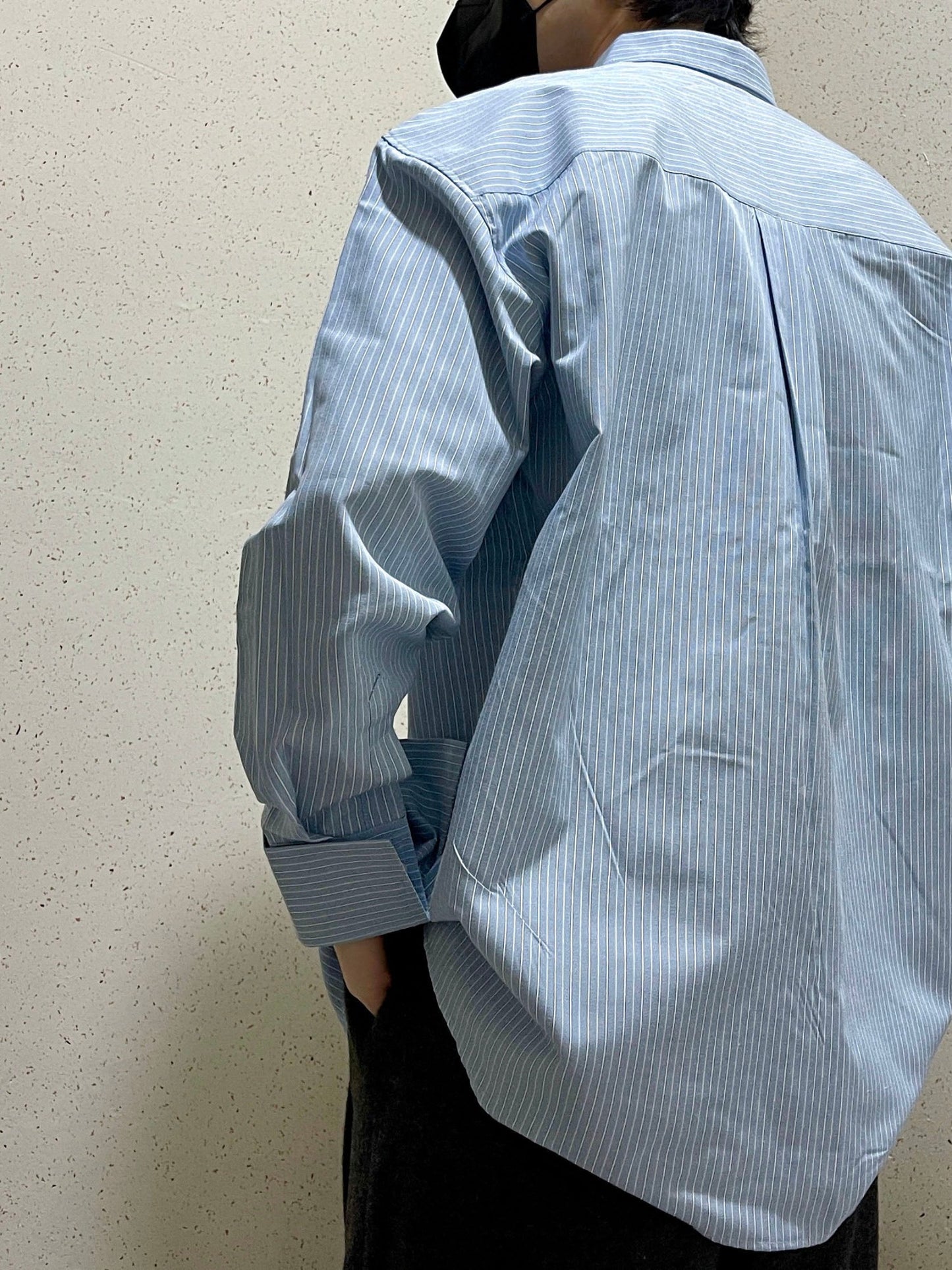 남자오버핏 스트라이프 셔츠 빅사이즈 벌룬핏 긴팔셔츠 소라 Big Cuffs Balloon Stripe Shirts Skyblue